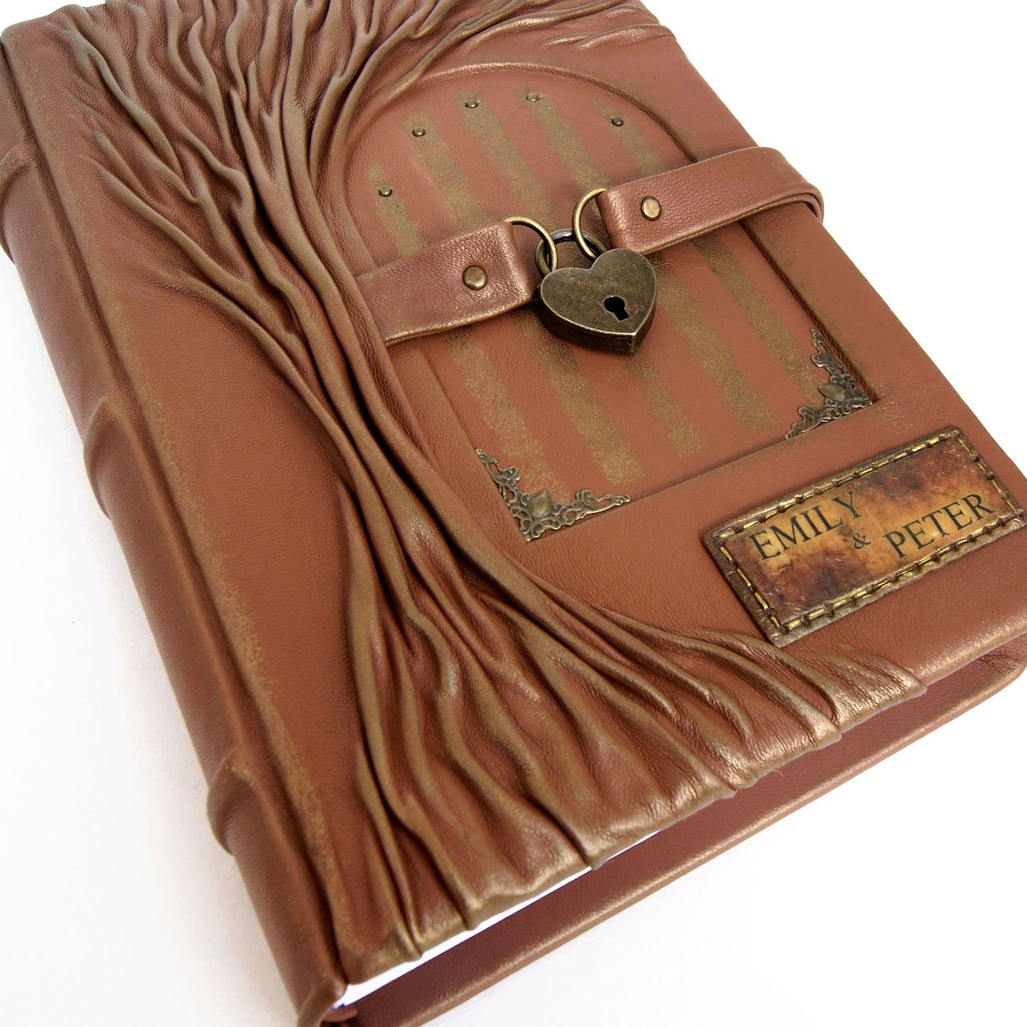 Leather Wedding Guest Book, custom journal with tree of live, A5, large journal with lock and key