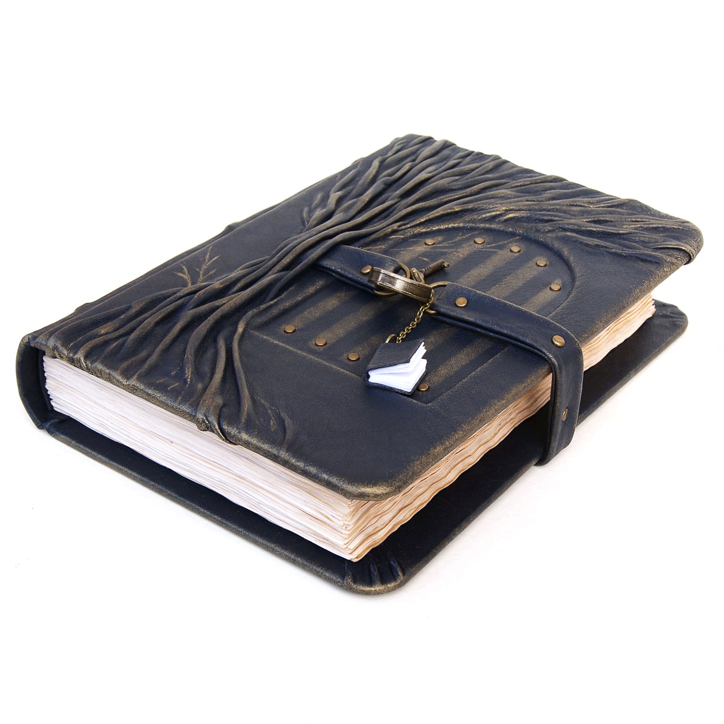 Leather Wedding Guest Book, custom journal with tree of live, A5, large journal with lock and key