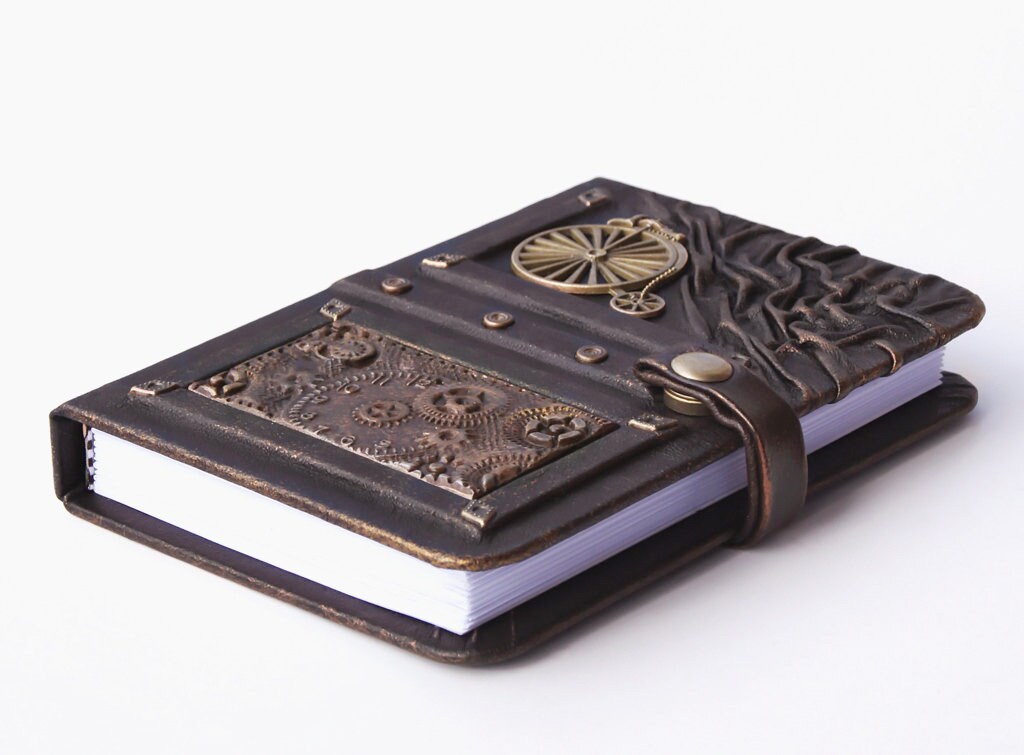 Steampunk leather journal, leather notebook, travel journal, journal with lock