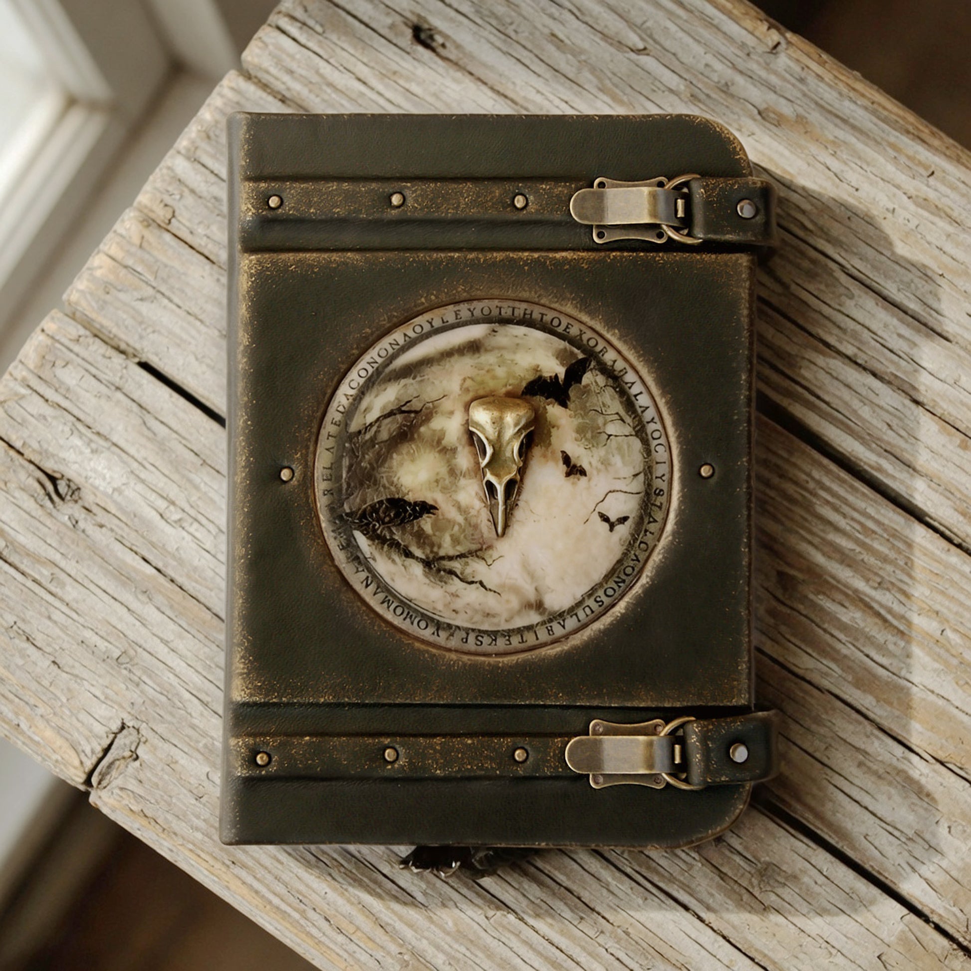 Raven Skull Leather Book of Shadows lockable