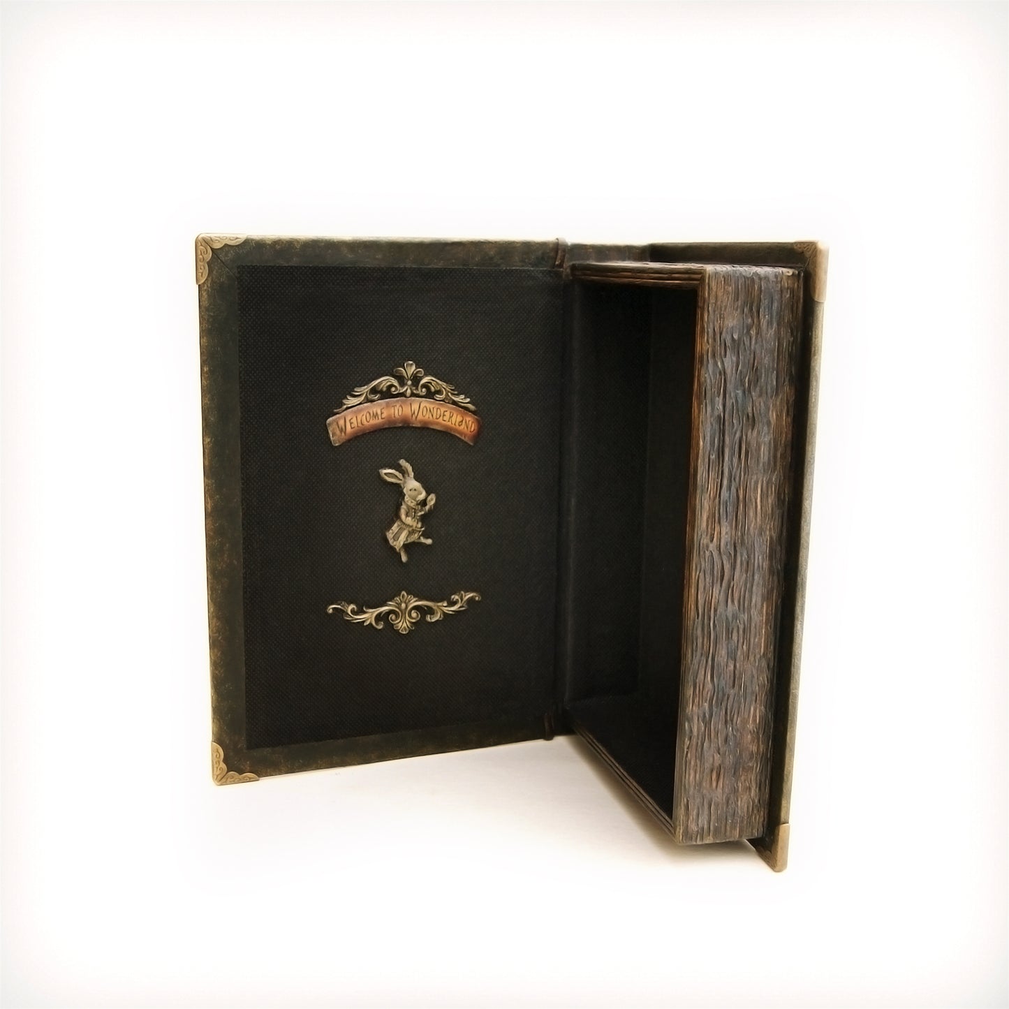 Alice in Wonderland Book Box,  Victorian Style Handmade Decoupage & Polymer Clay Décor