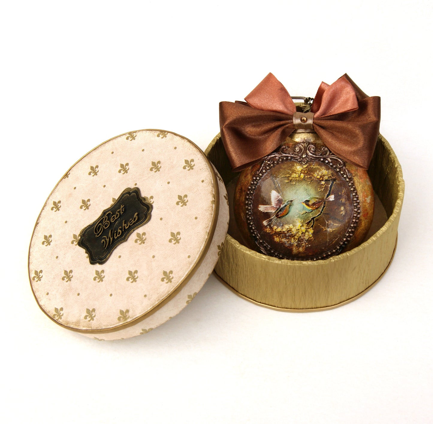 handmade ornament, Christmas ball in gift box