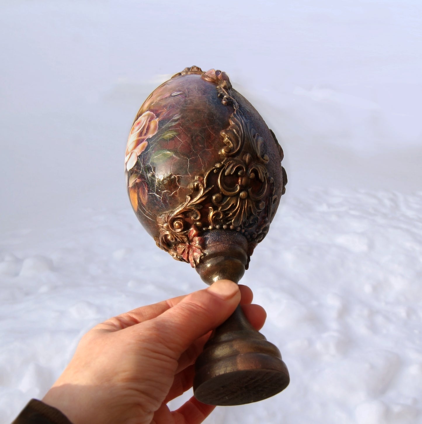 Handmade Decoupage Floral Egg, Victorian Style Decorative Display 