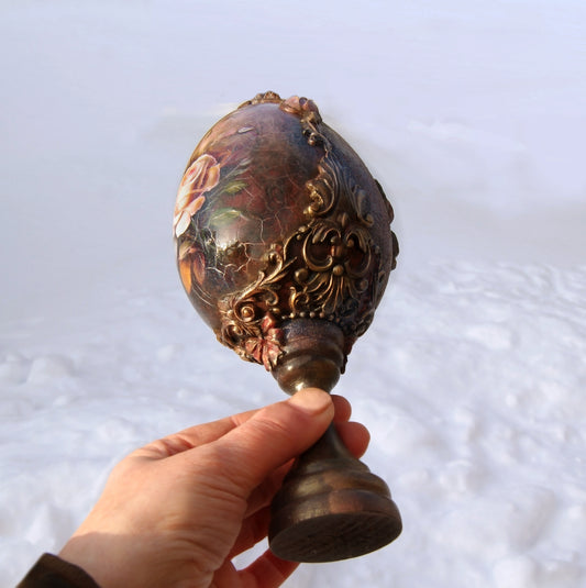 Handmade Decoupage Floral Egg, Victorian Style Decorative Display 