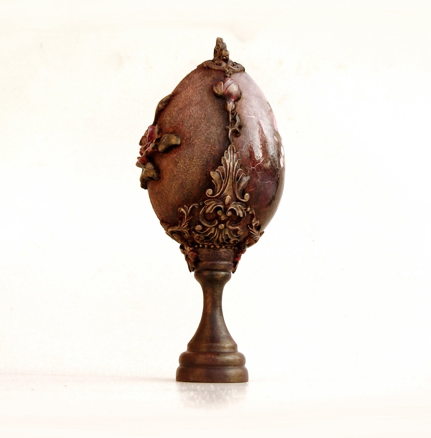 Handmade Decoupage Floral Egg, Victorian Style Decorative Display 