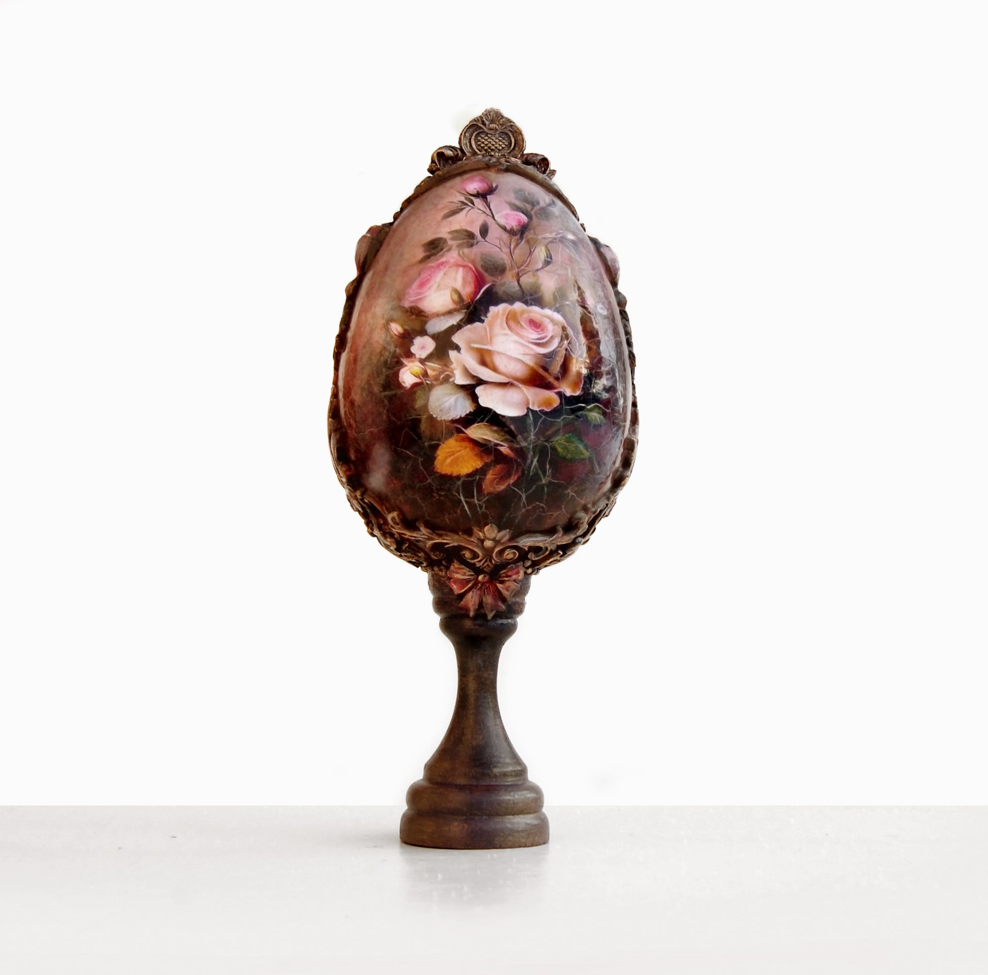 Handmade Decoupage Floral Egg, Victorian Style Decorative Display 