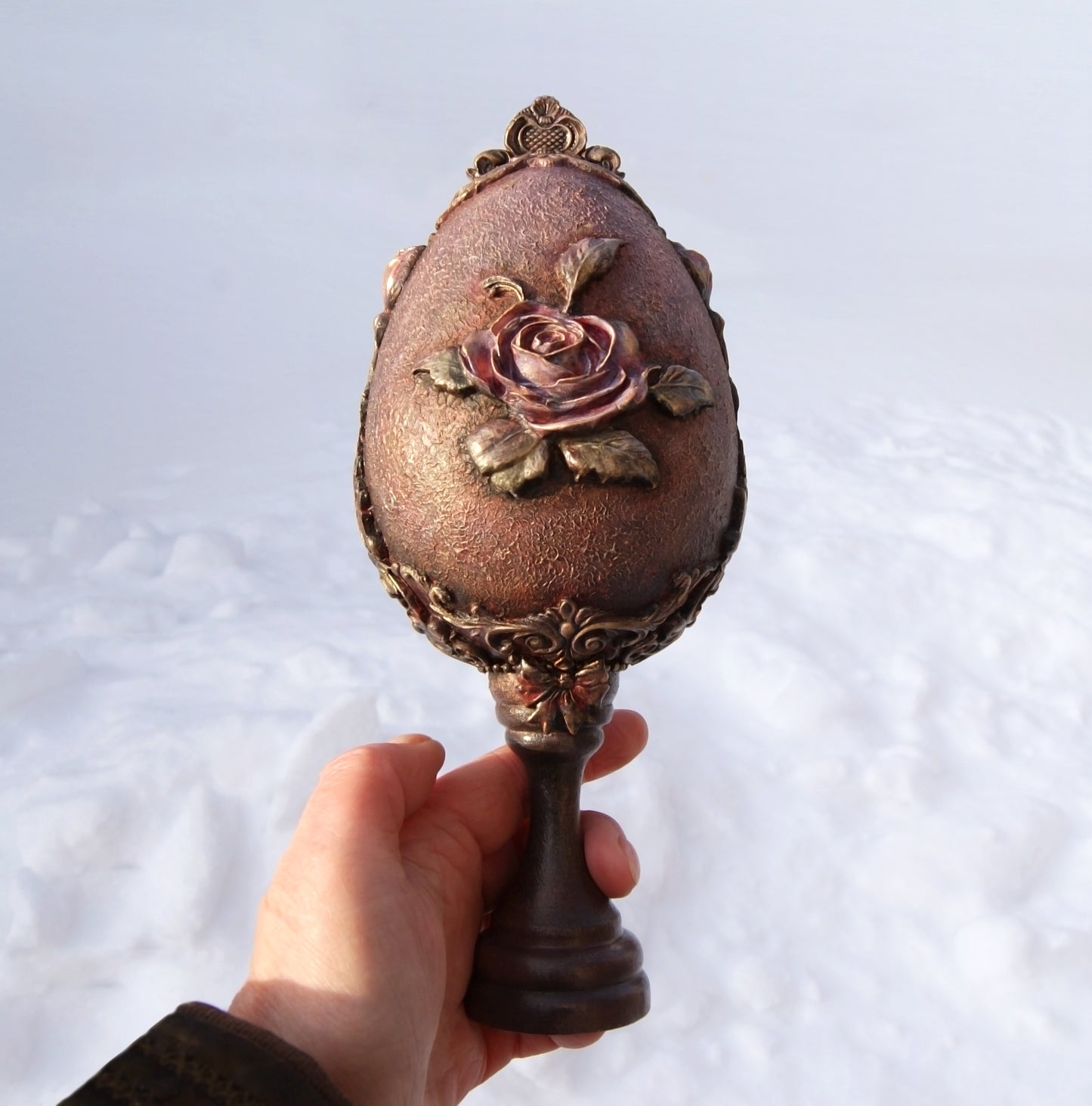 Handmade Decoupage Floral Egg, Victorian Style Decorative Display 