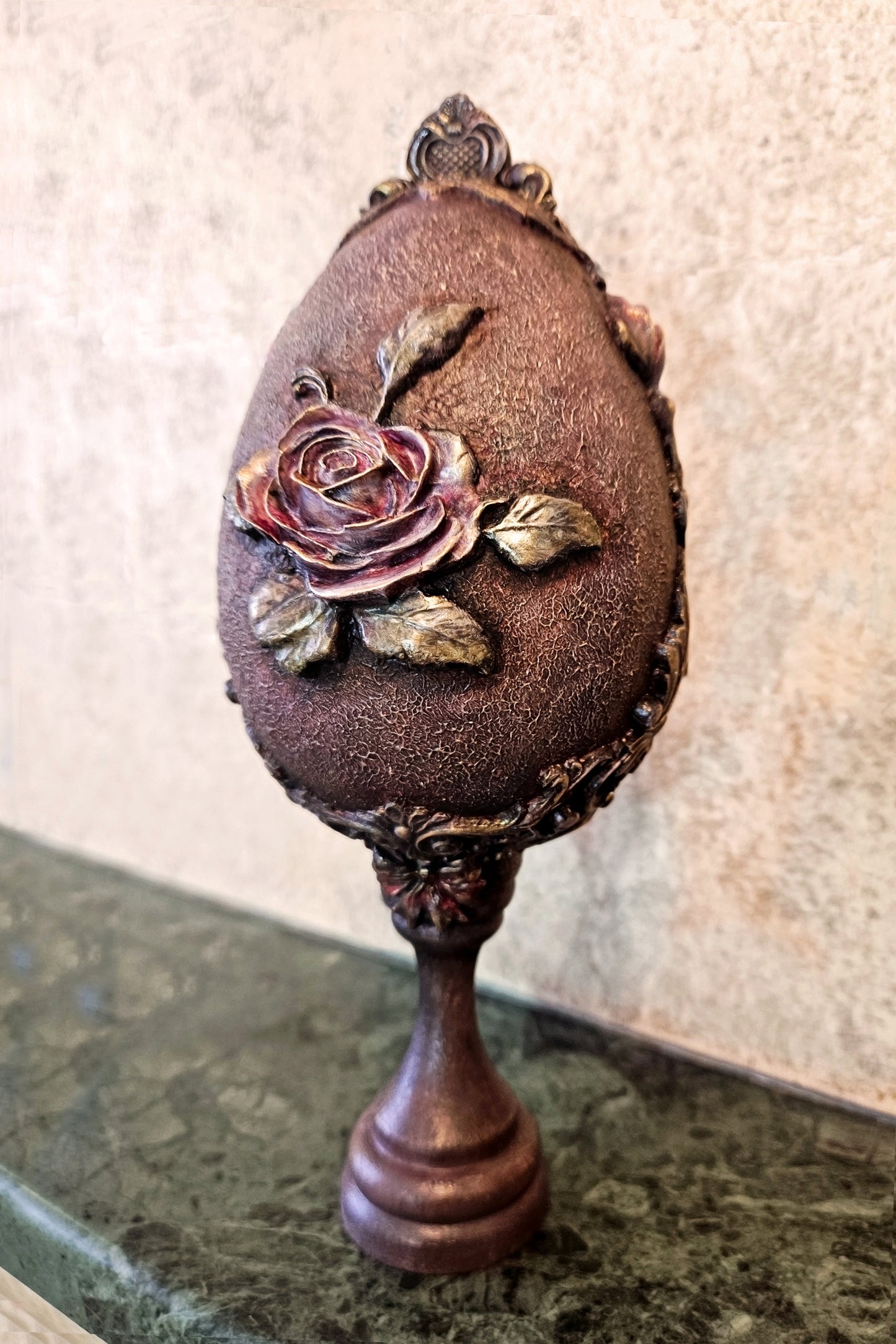 Handmade Decoupage Floral Egg, Victorian Style Decorative Display 