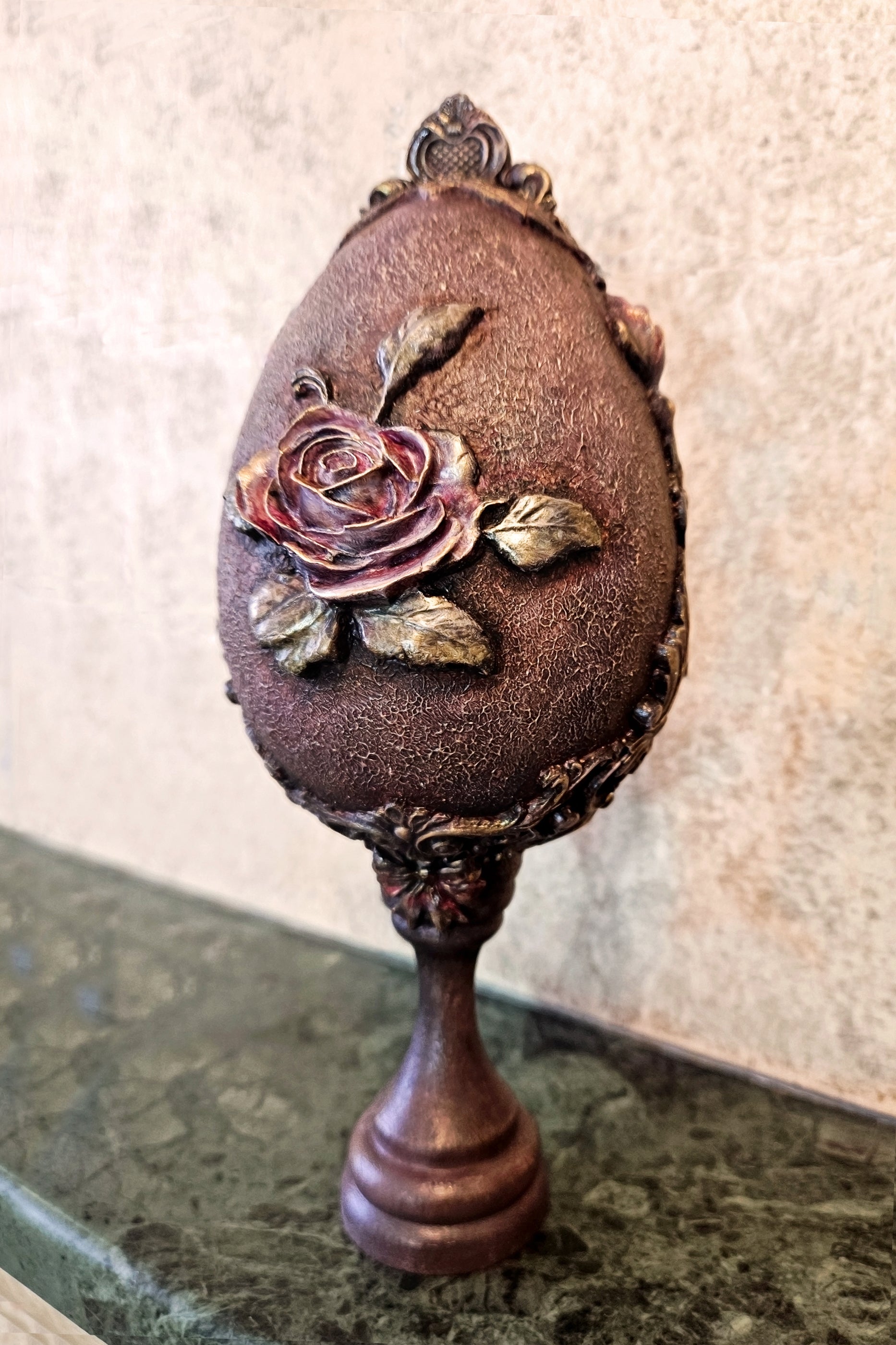 Handmade Decoupage Floral Egg, Victorian Style Decorative Display 