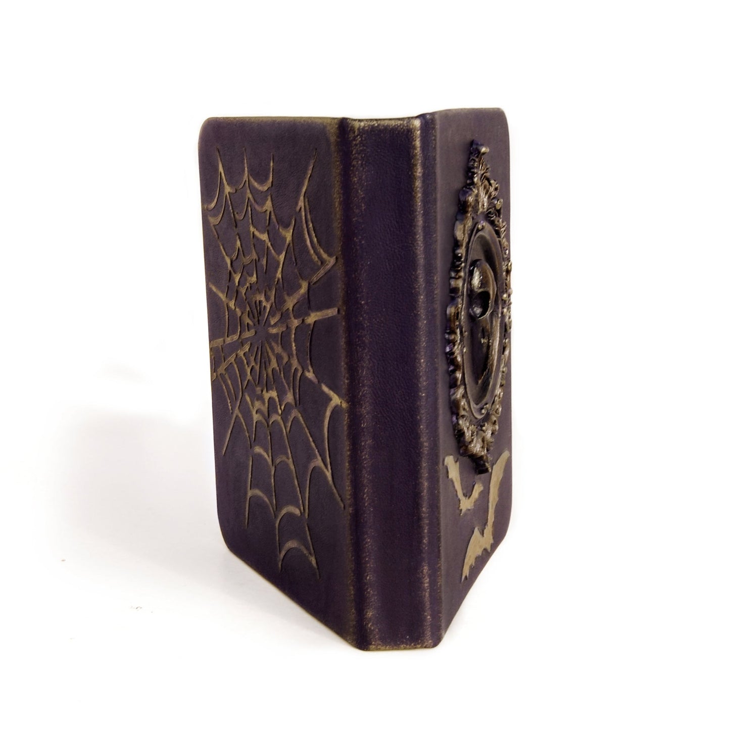 Gothic Witch Journal  - Handmade Leather Spell Book with 3D Crow's Skull