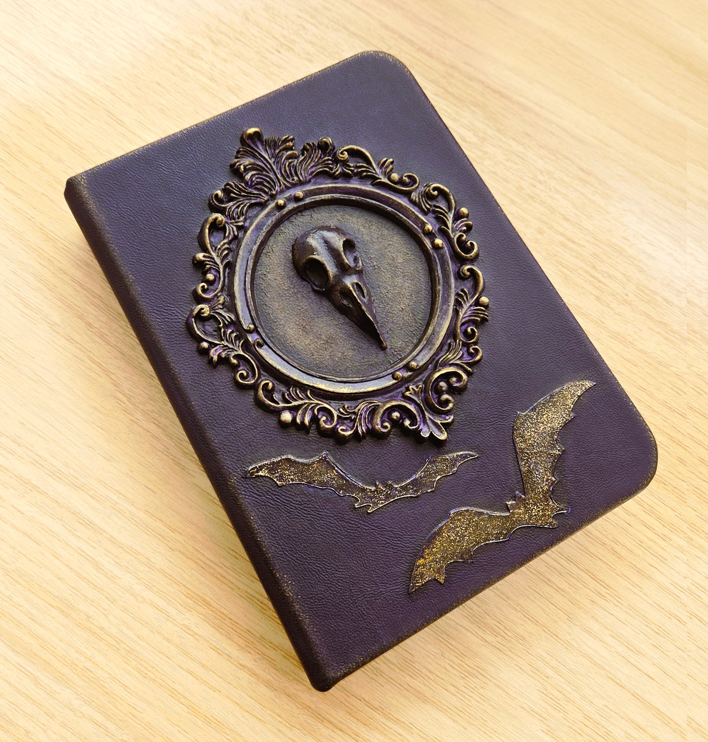 Leather Spell Book with 3D Crow's Skull - Gothic Witch Journal 