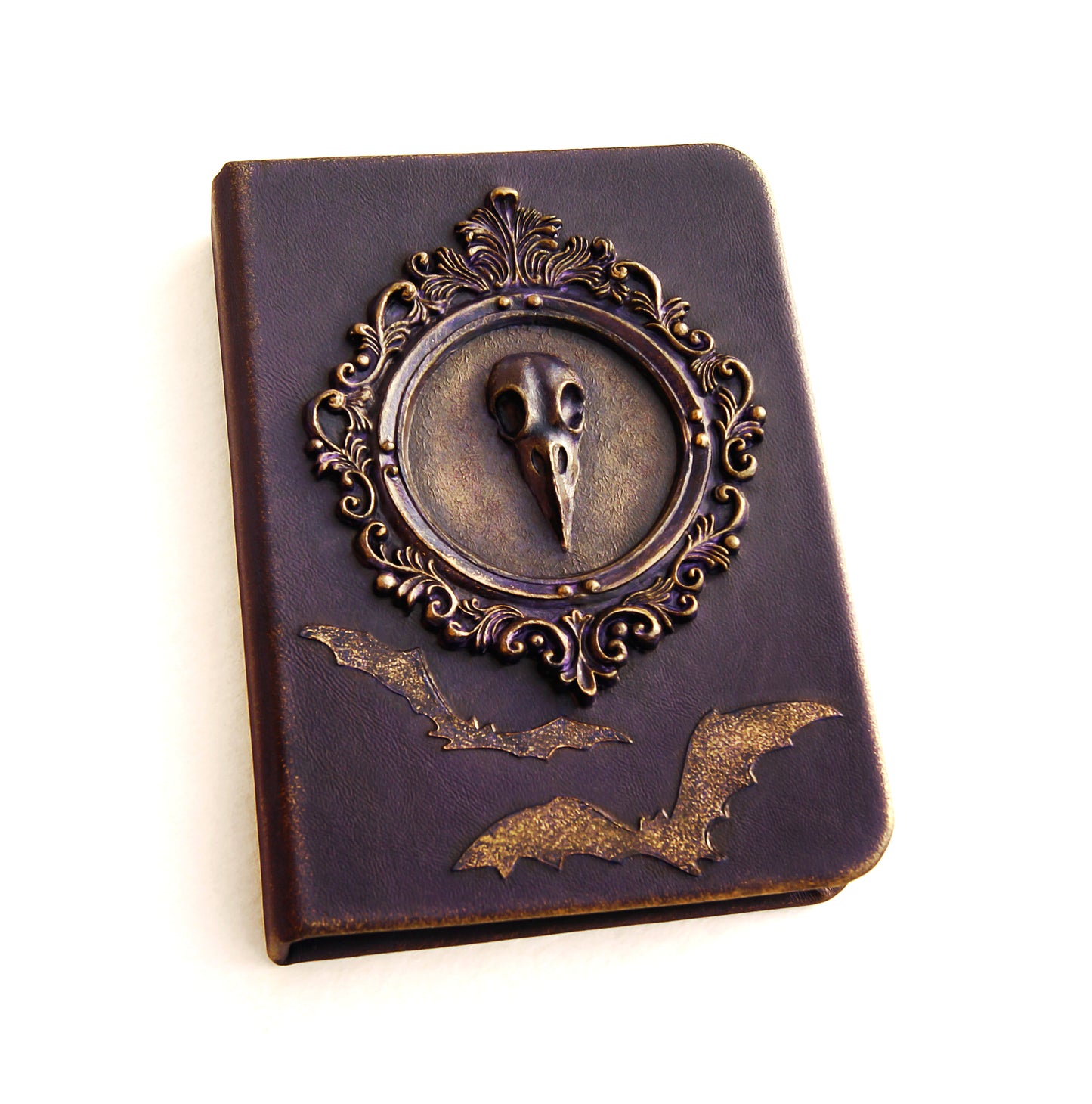 Leather Spell Book with 3D Crow's Skull - Gothic Witch Journal 