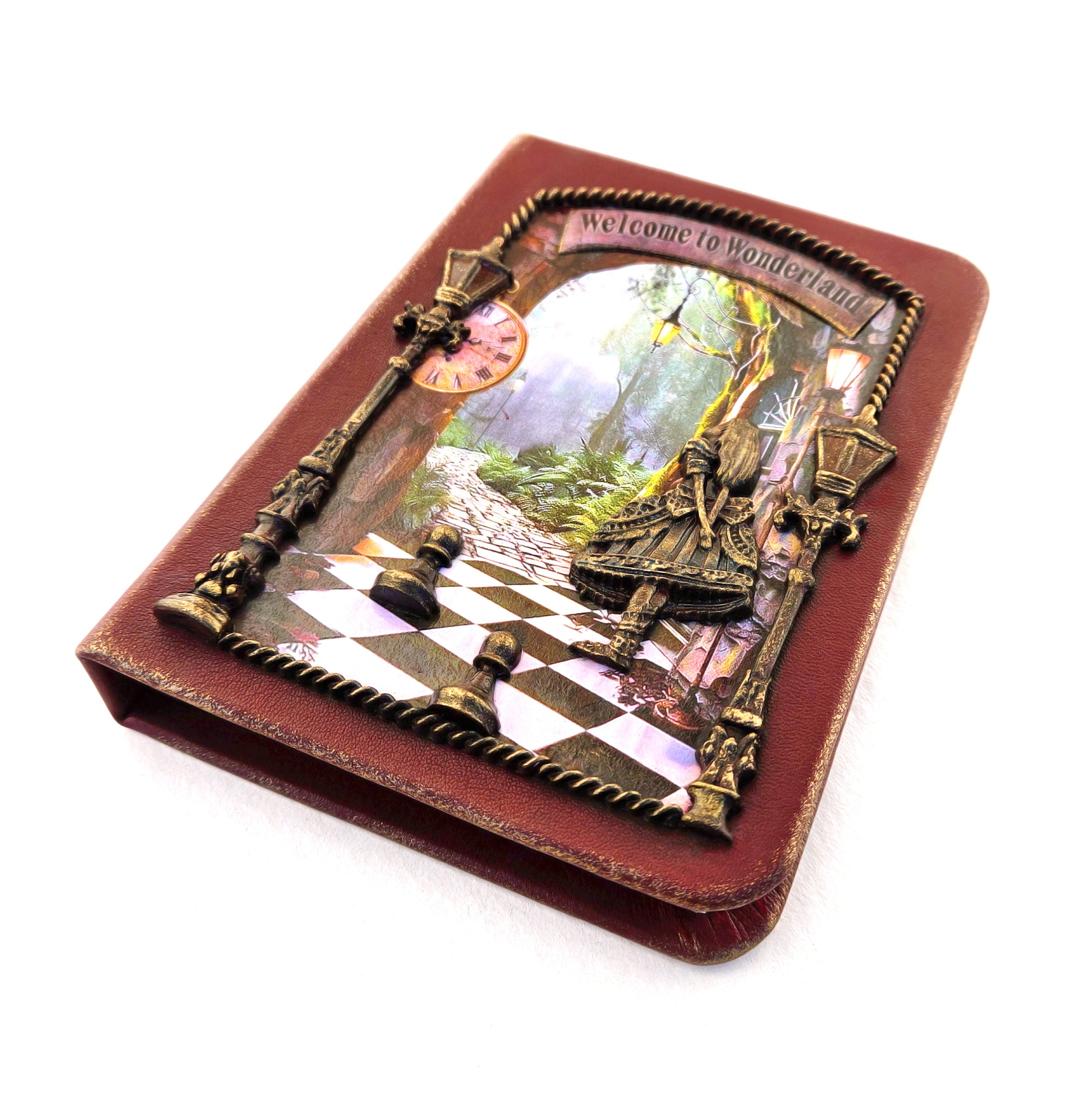 Decorative notebook with Wonderland design on a white background