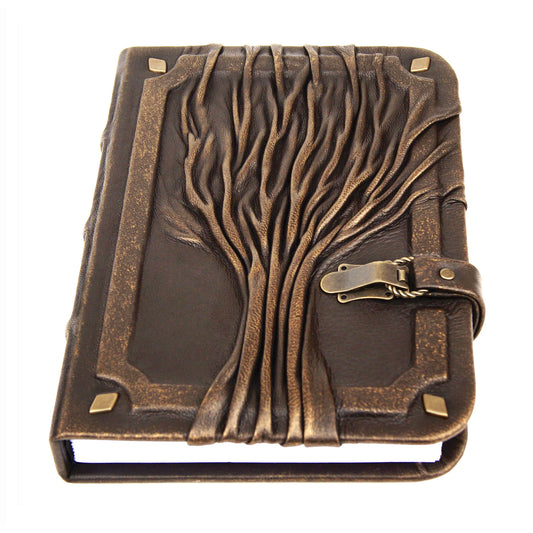 Leather journal with tree of life on the cover lockable