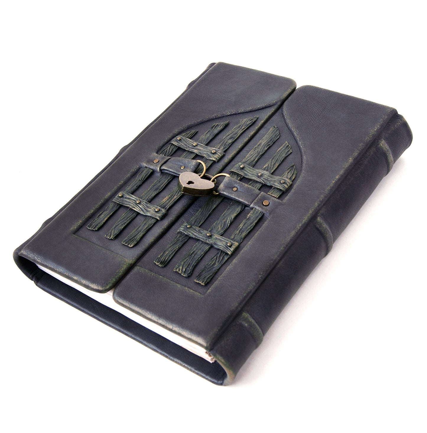 Leather journal with lockable door, Vintage style 