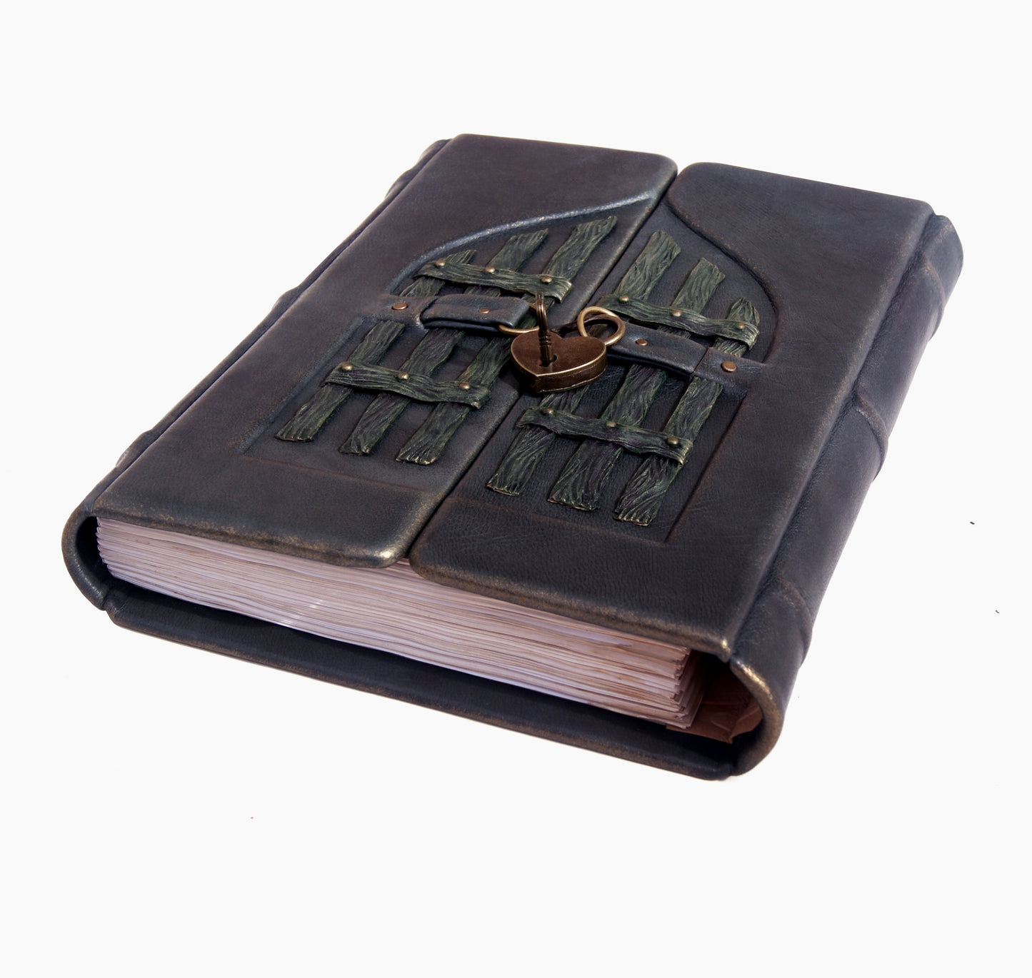 Leather journal with lockable door, Vintage style 