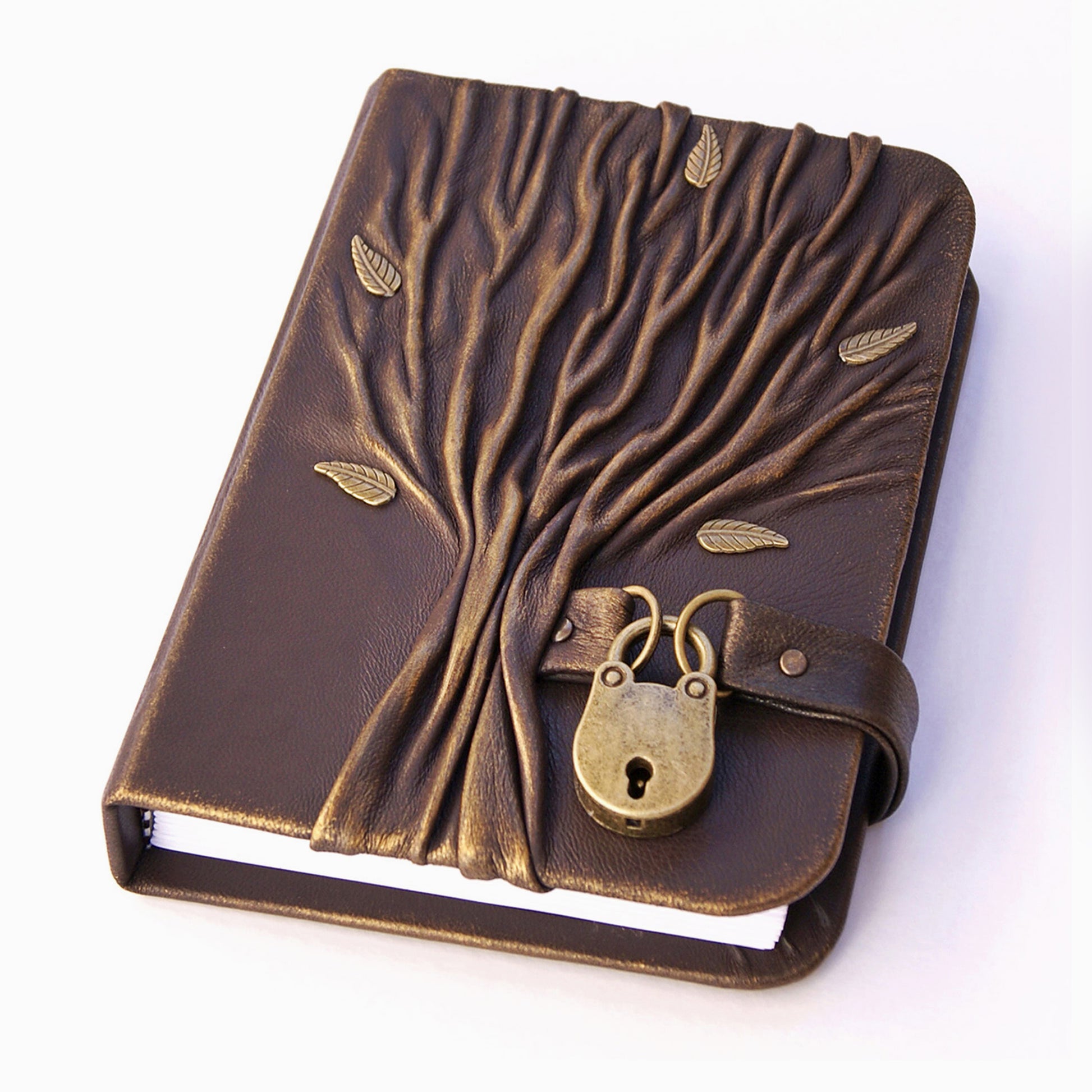 Leather journal with Lock and Key, personalized leather diary, custom journal with tree