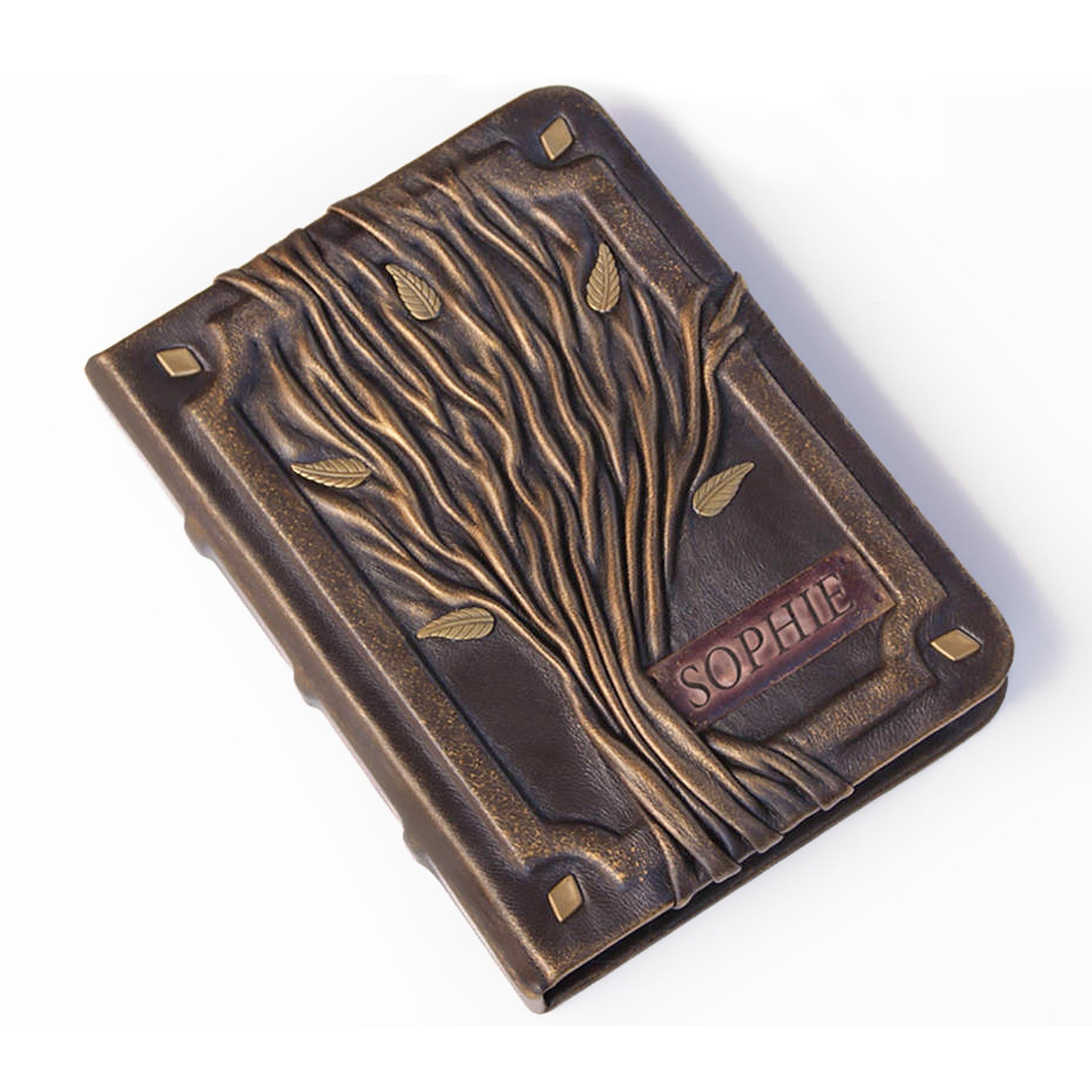 Leather journal Tree Of Life 3D cover with nameplate