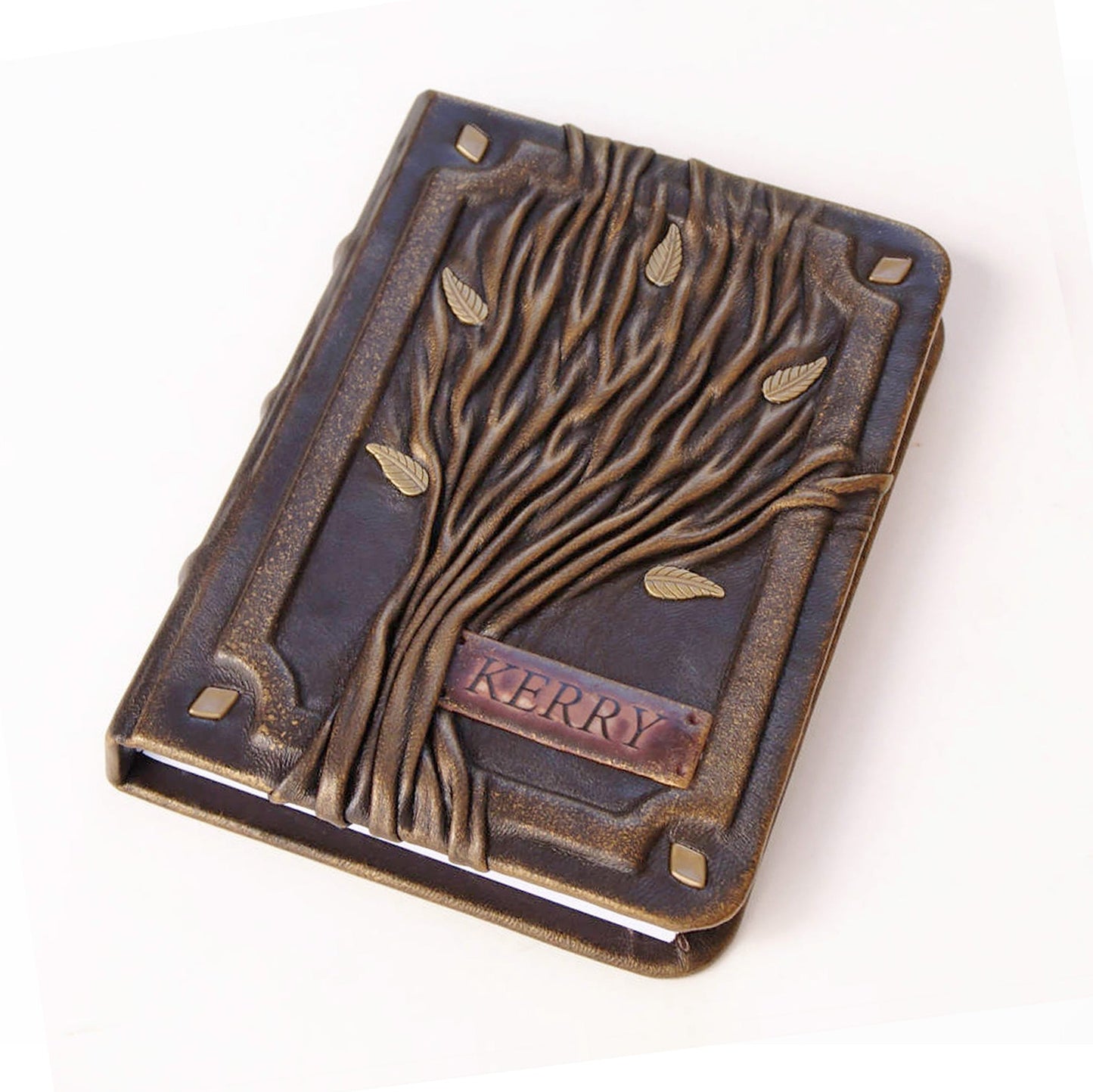 Leather journal Tree Of Life 3D cover with nameplate