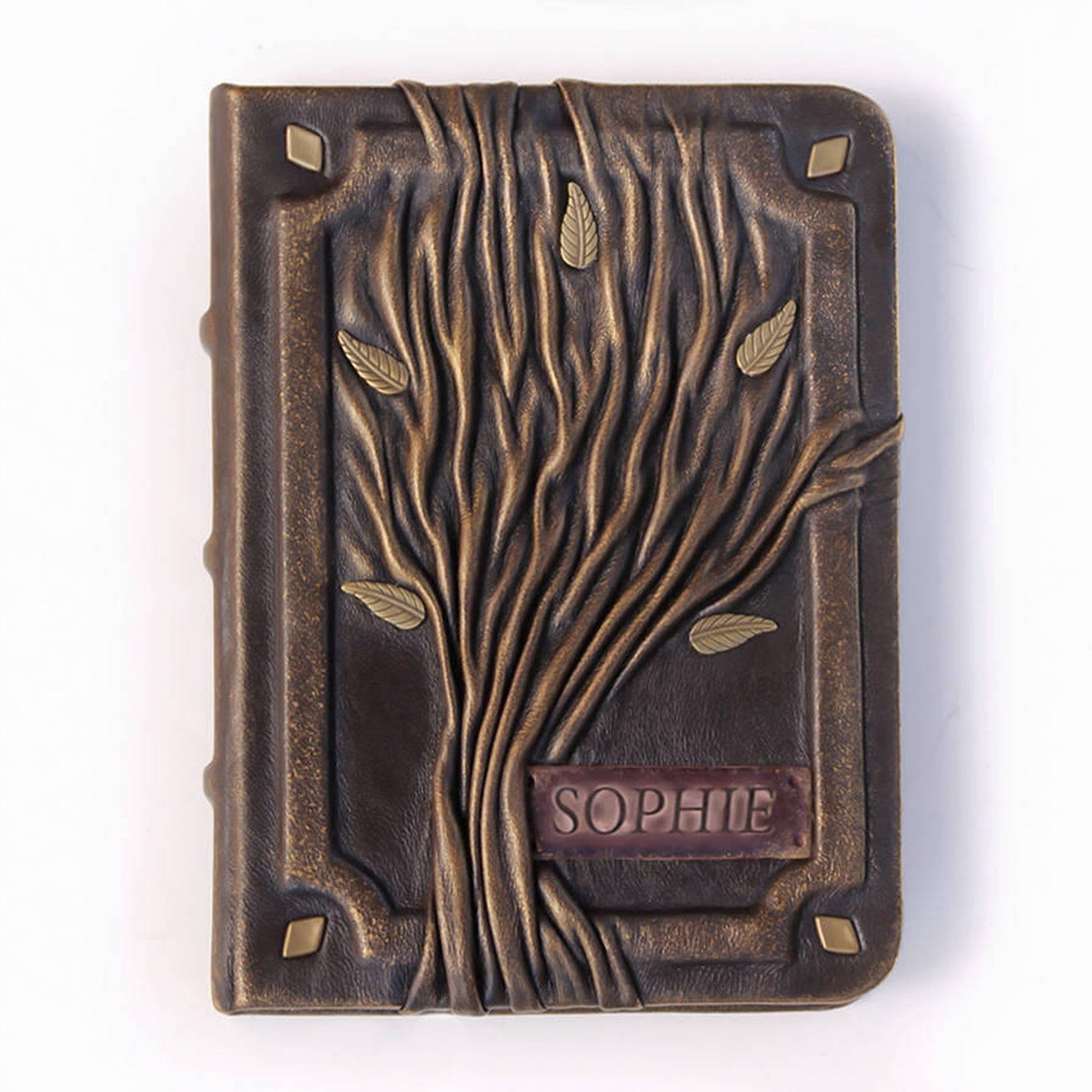 Leather journal Tree Of Life 3D cover with nameplate