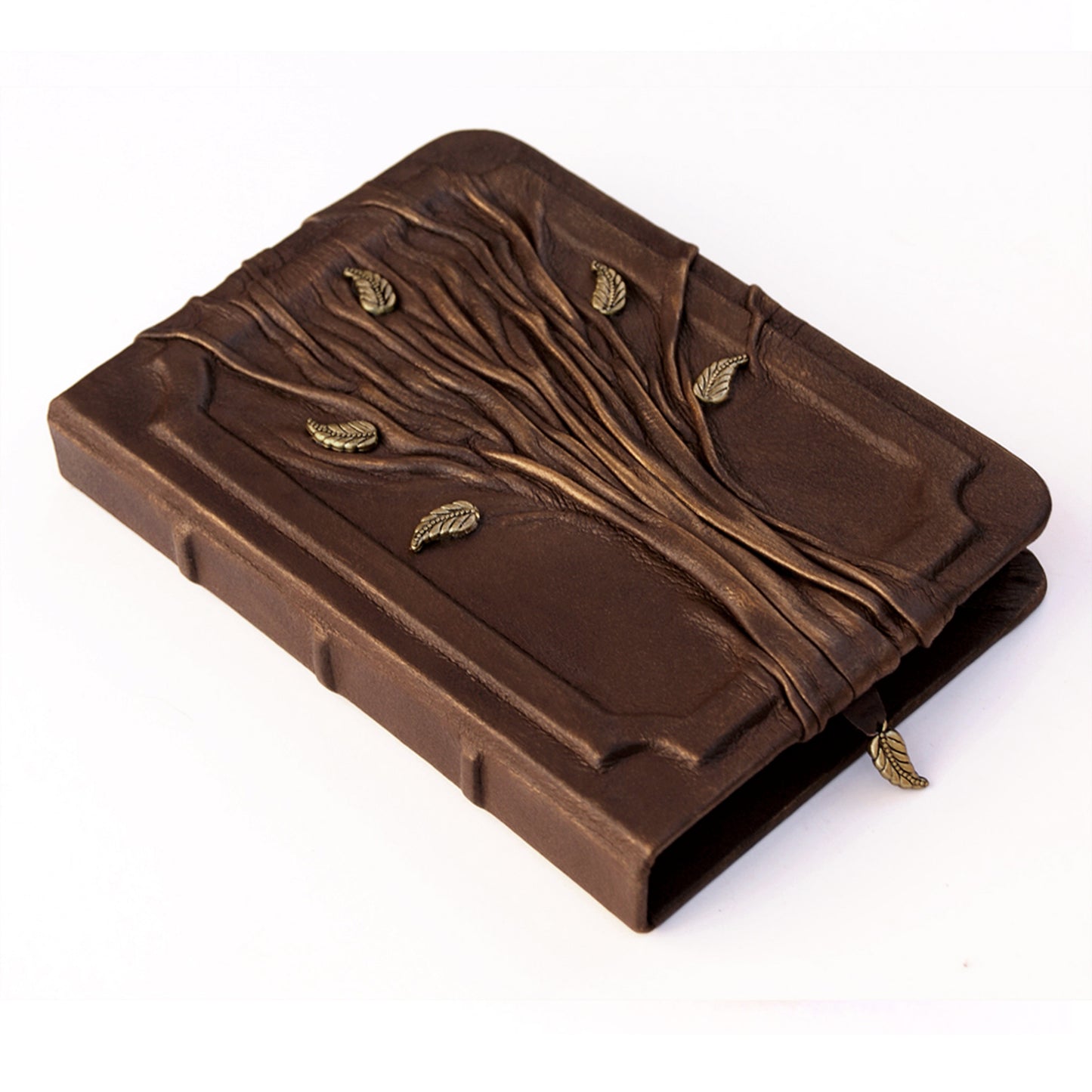 Handmade leather journal with tree of life on the cover, lined paper notebook