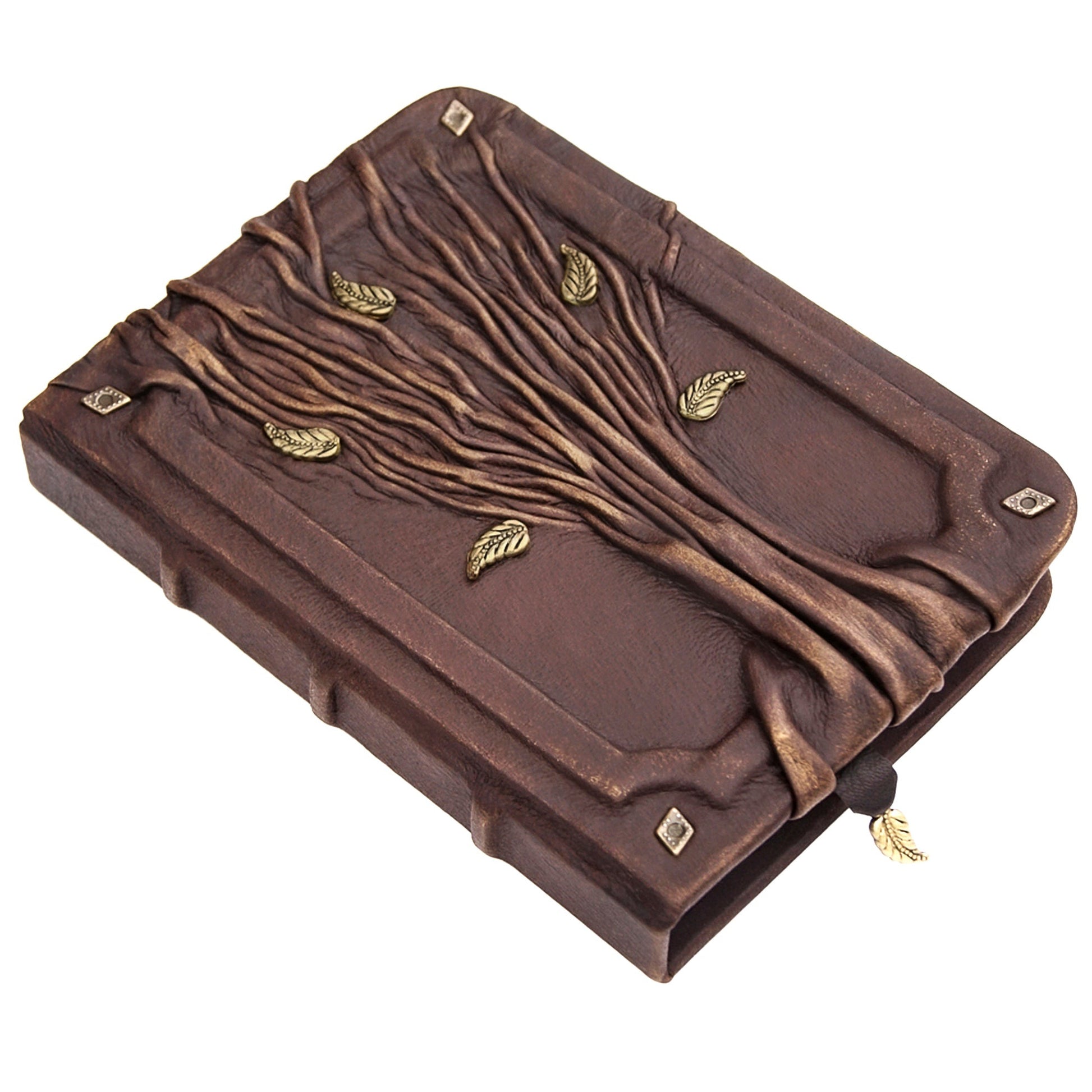 Handmade leather journal with tree of life on the cover, lined paper notebook