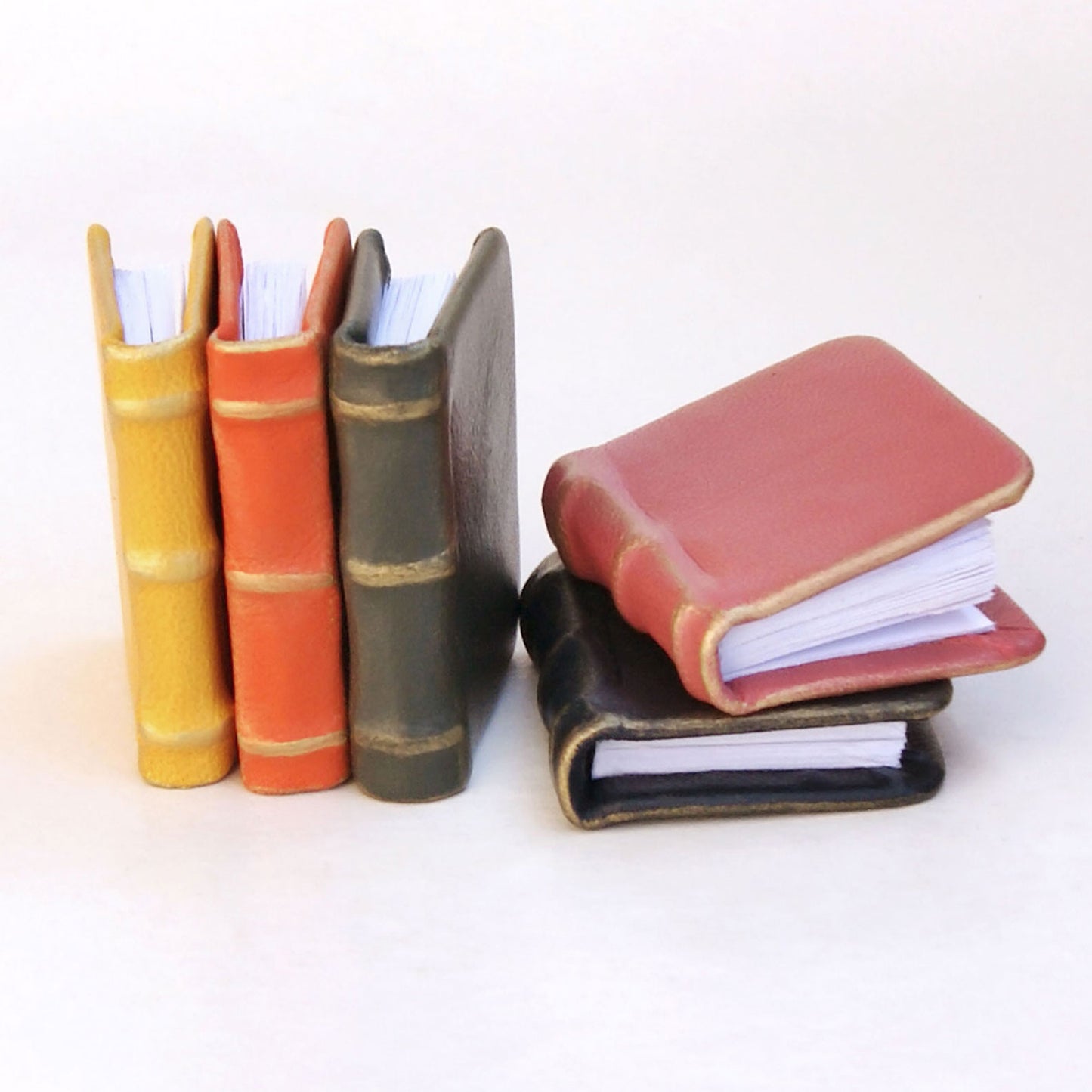 Leather Book Keychain with cat on the cover, tiny book