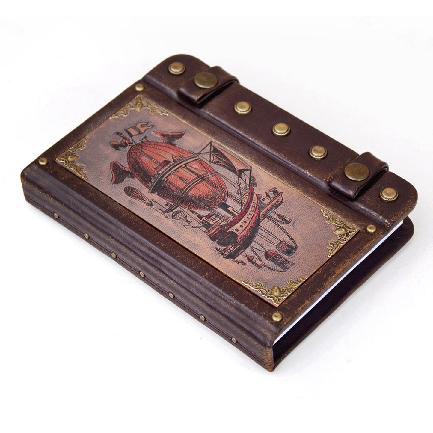 Handmade steampunk leather journal, Personalized lockable notebook
