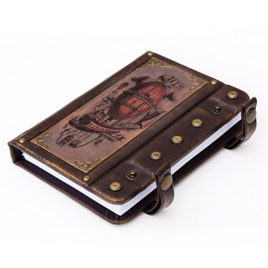 Handmade steampunk leather journal, Personalized lockable notebook