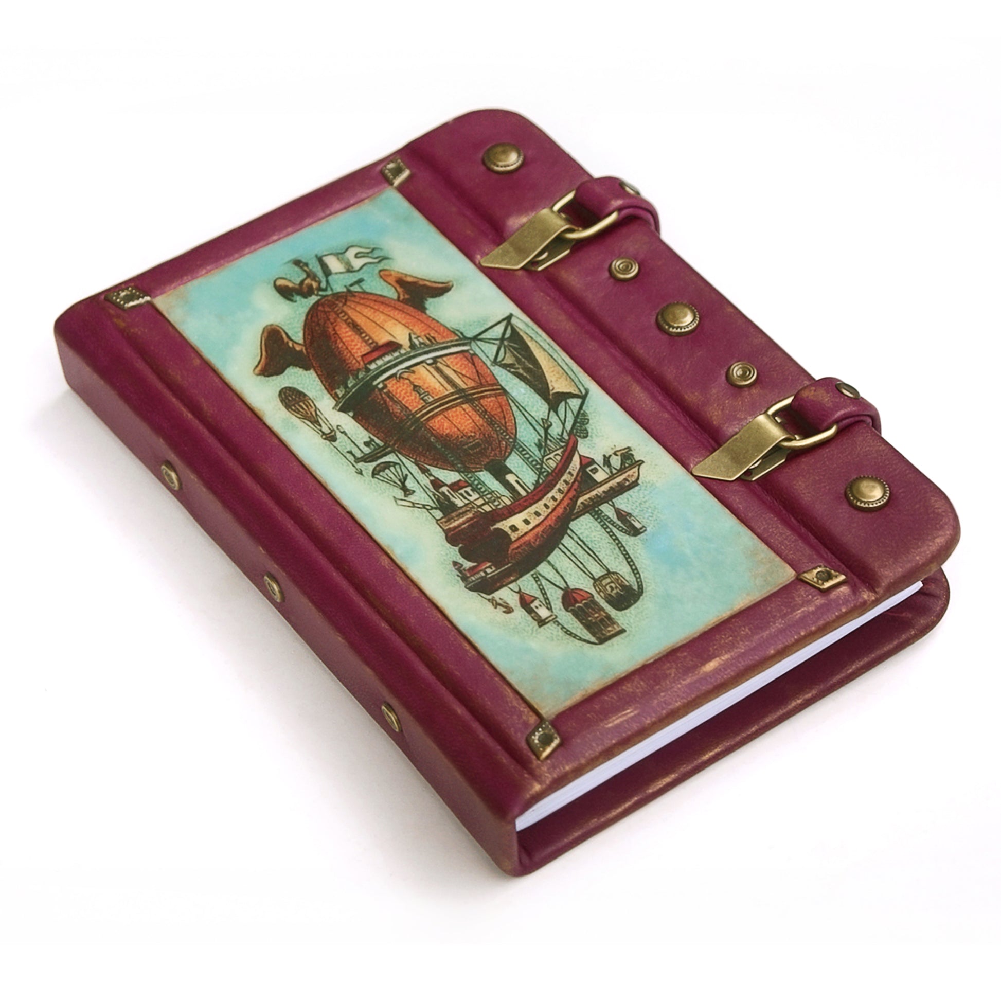 magenta leather journal lockable, steampunk