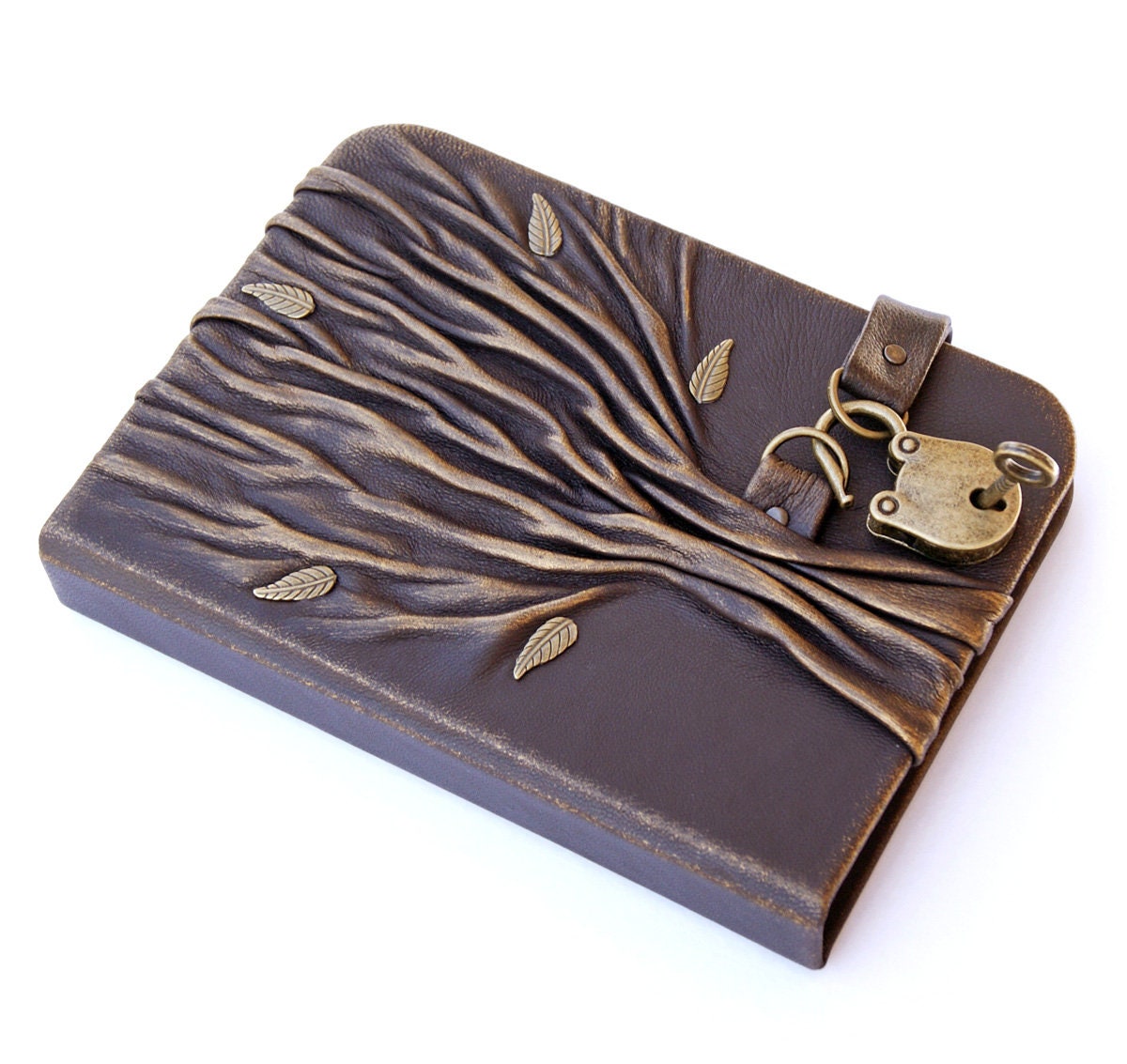 Leather journal with Lock and Key, personalized leather diary, custom journal with tree