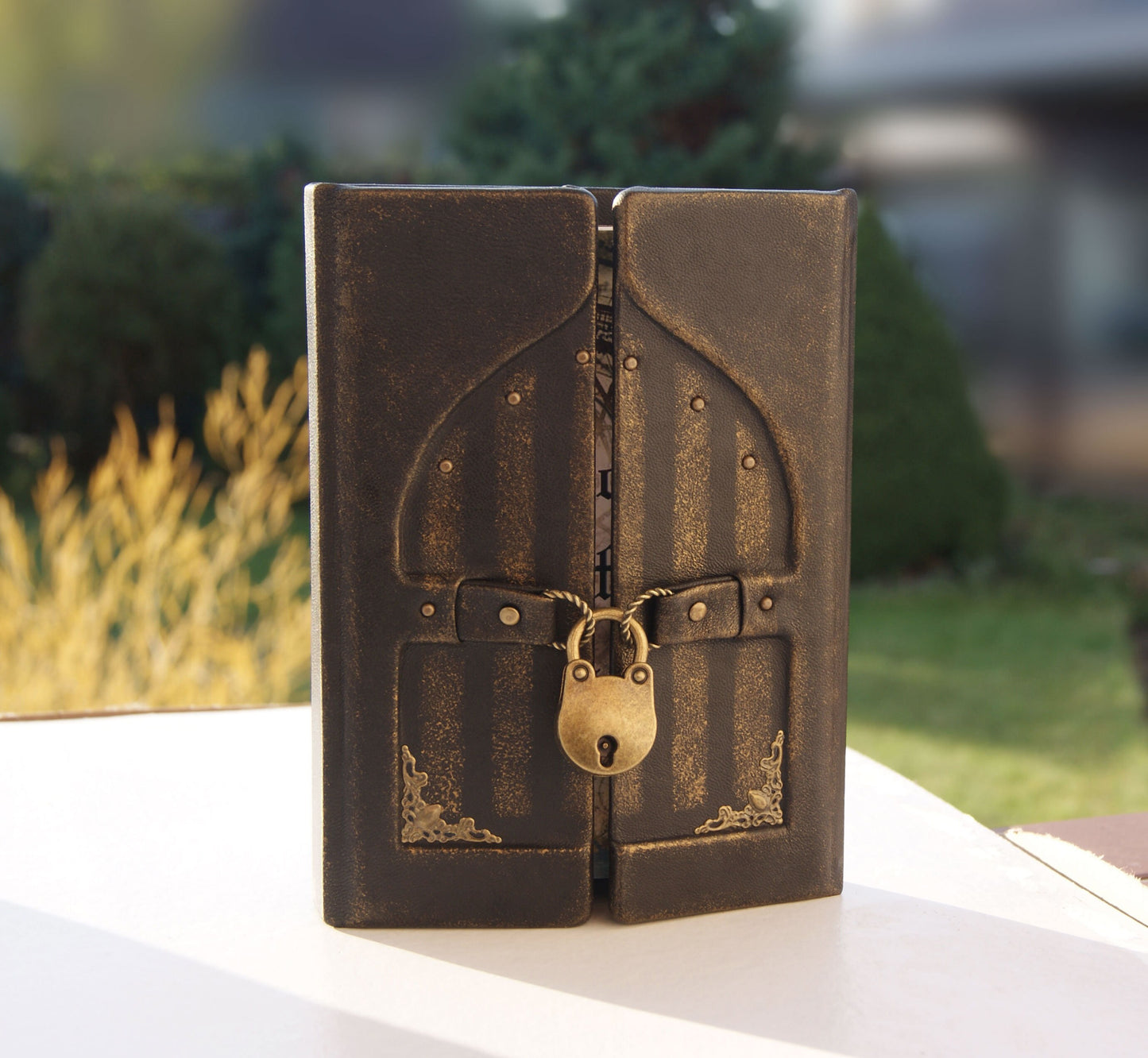 Leather journal, vintage style diary, notebook with lock, old paper