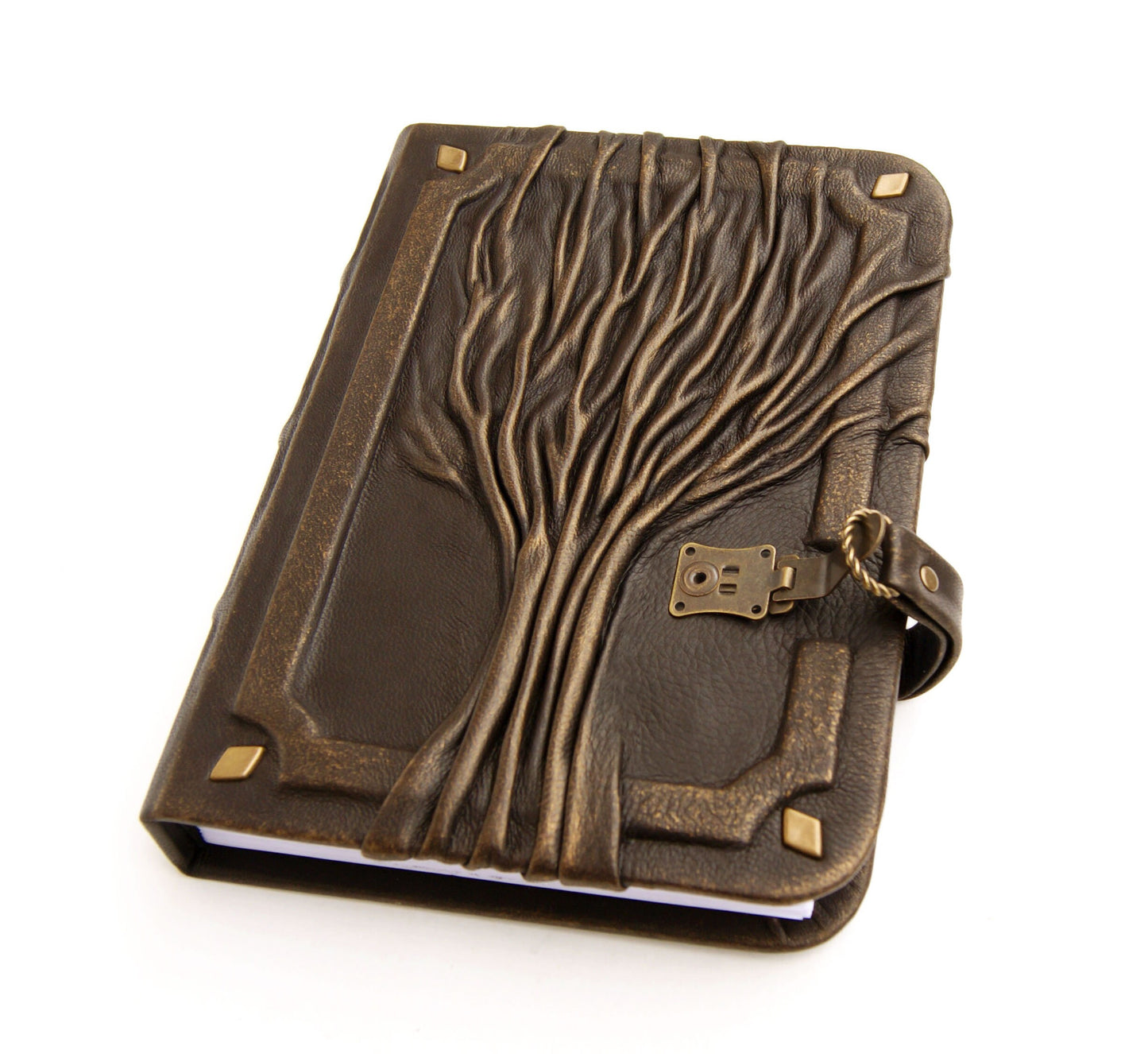 Leather journal with tree of life on the cover lockable