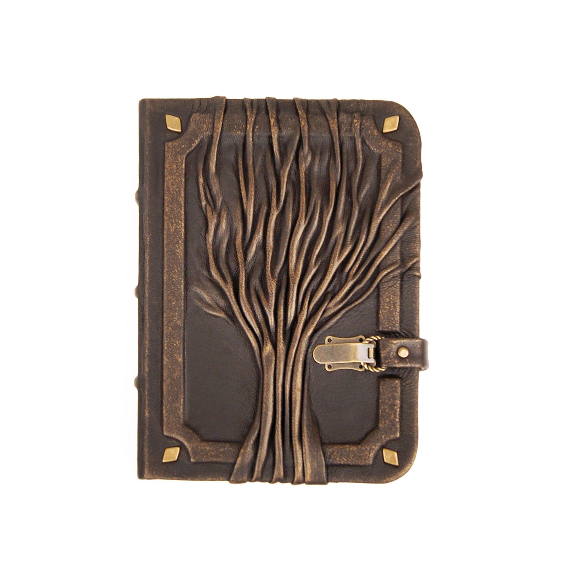 Leather journal with tree of life on the cover lockable