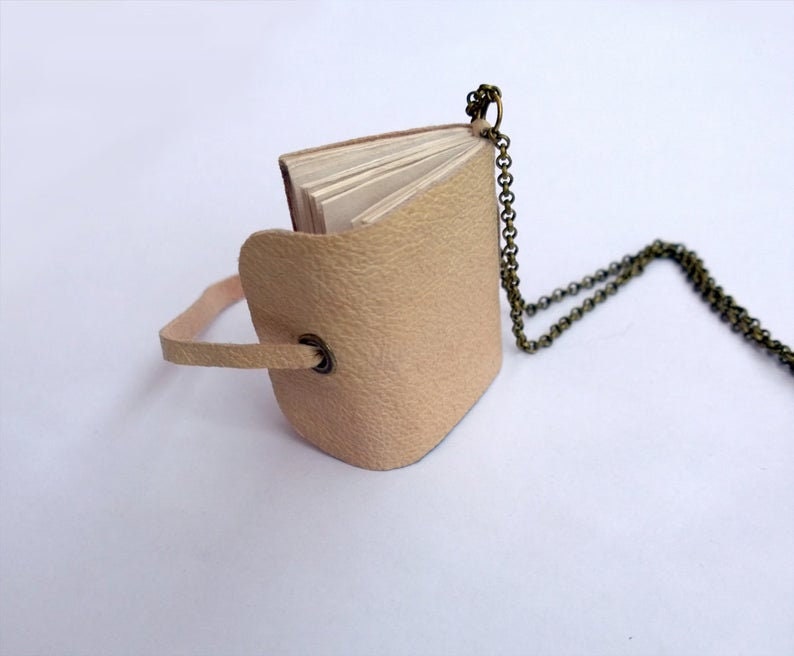 Set of 3 Mini Book Necklace, book jewelry, small leather journal, tiny book , literature necklace