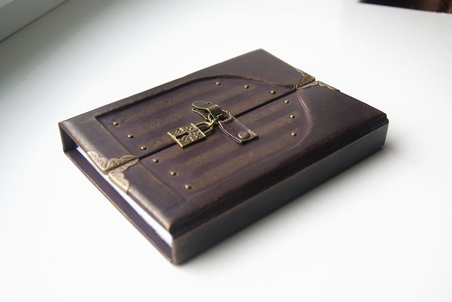 Gorgeous handmade leather journal with fairy door, lockable