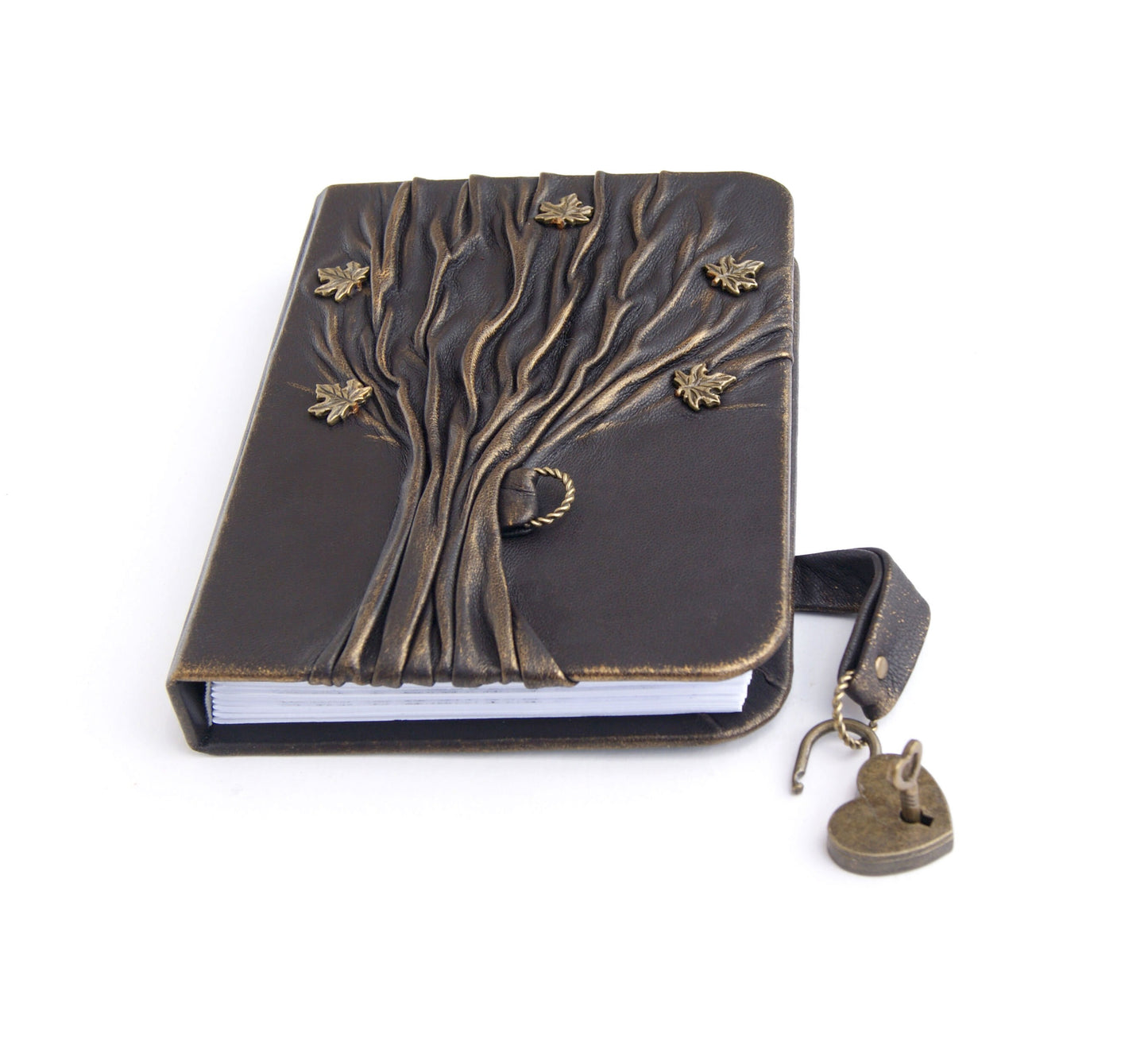 Journal en cuir véritable Arbre de vie, carnet d’écriture verrouillable, relié en cuir fait à la main