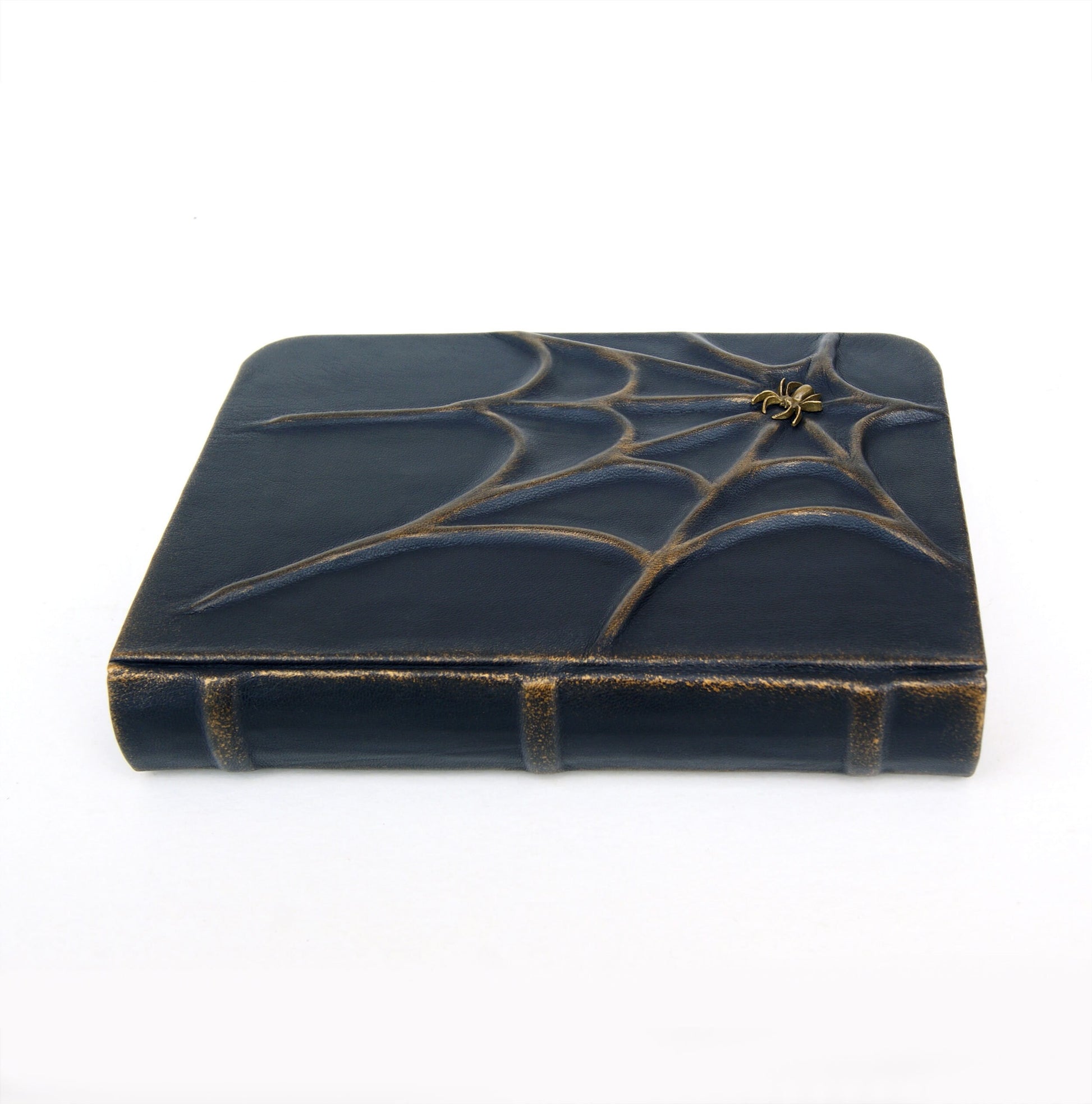 Blank Witches Spell Book, Grimoire, Book of shadows, personalized leather journal with a spider and web on the cover