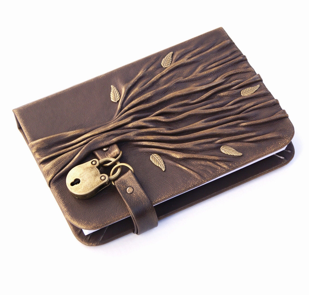 Leather journal with Lock and Key, personalized leather diary, custom journal with tree