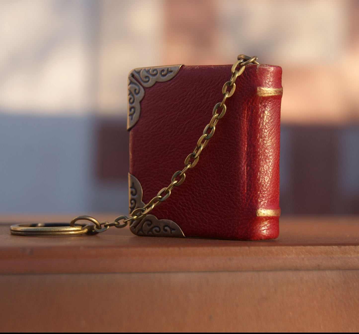 Book keychain, Dragon eye, Tiny leather book, gift for friend