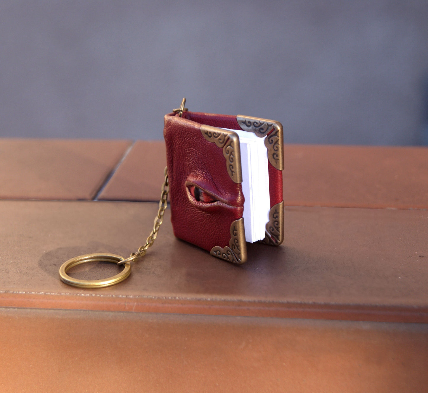 Leather book keychain, Dragon eye, Tiny leather Sketchbook