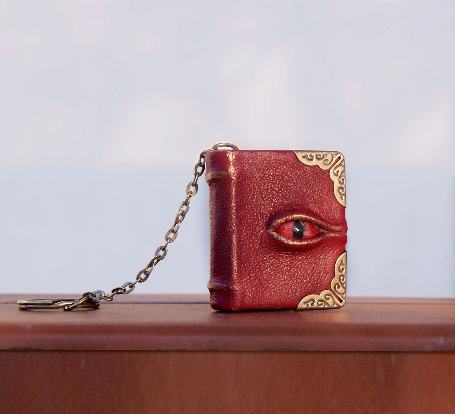 Leather book keychain, Dragon eye, Tiny leather Sketchbook