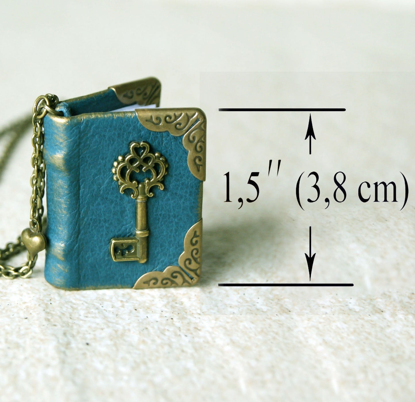 Mini Leather blank book with key on the cover,  Book Necklace, Handmade Book jewelry