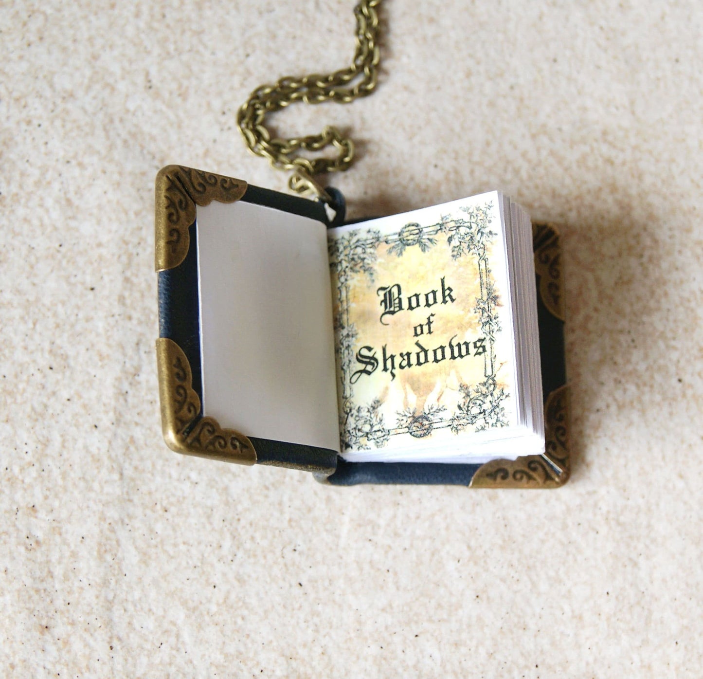 Tiny leather  spell book, Mini book Necklace with a spider on the cover, book of shadows