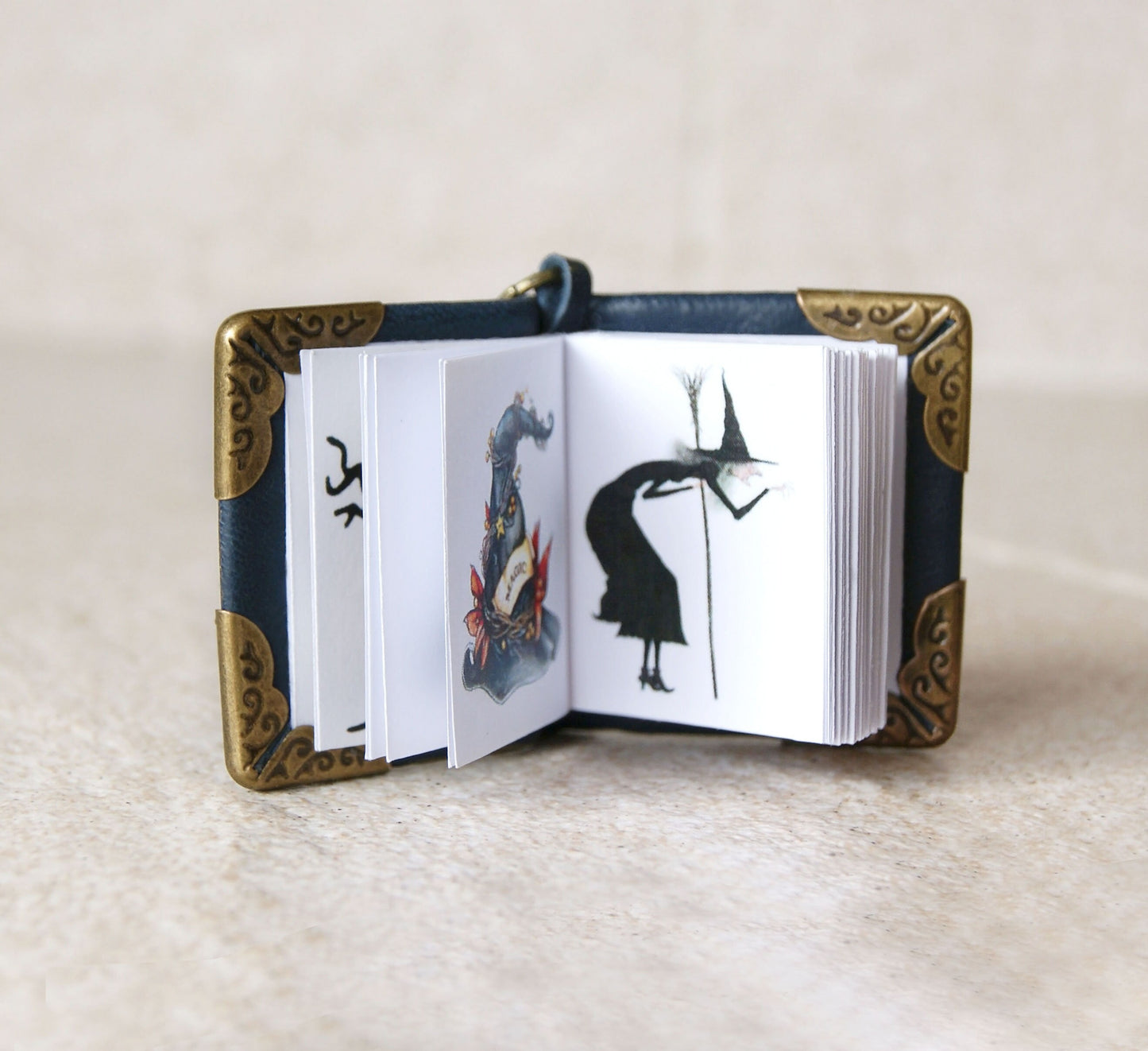 Tiny leather  spell book, Mini book Necklace with a spider on the cover, book of shadows