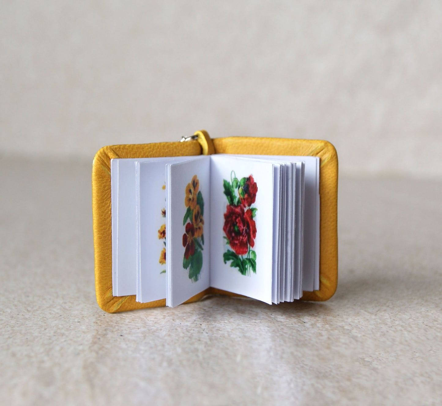 Miniature botanical book necklace, floral tiny book, leather pendant