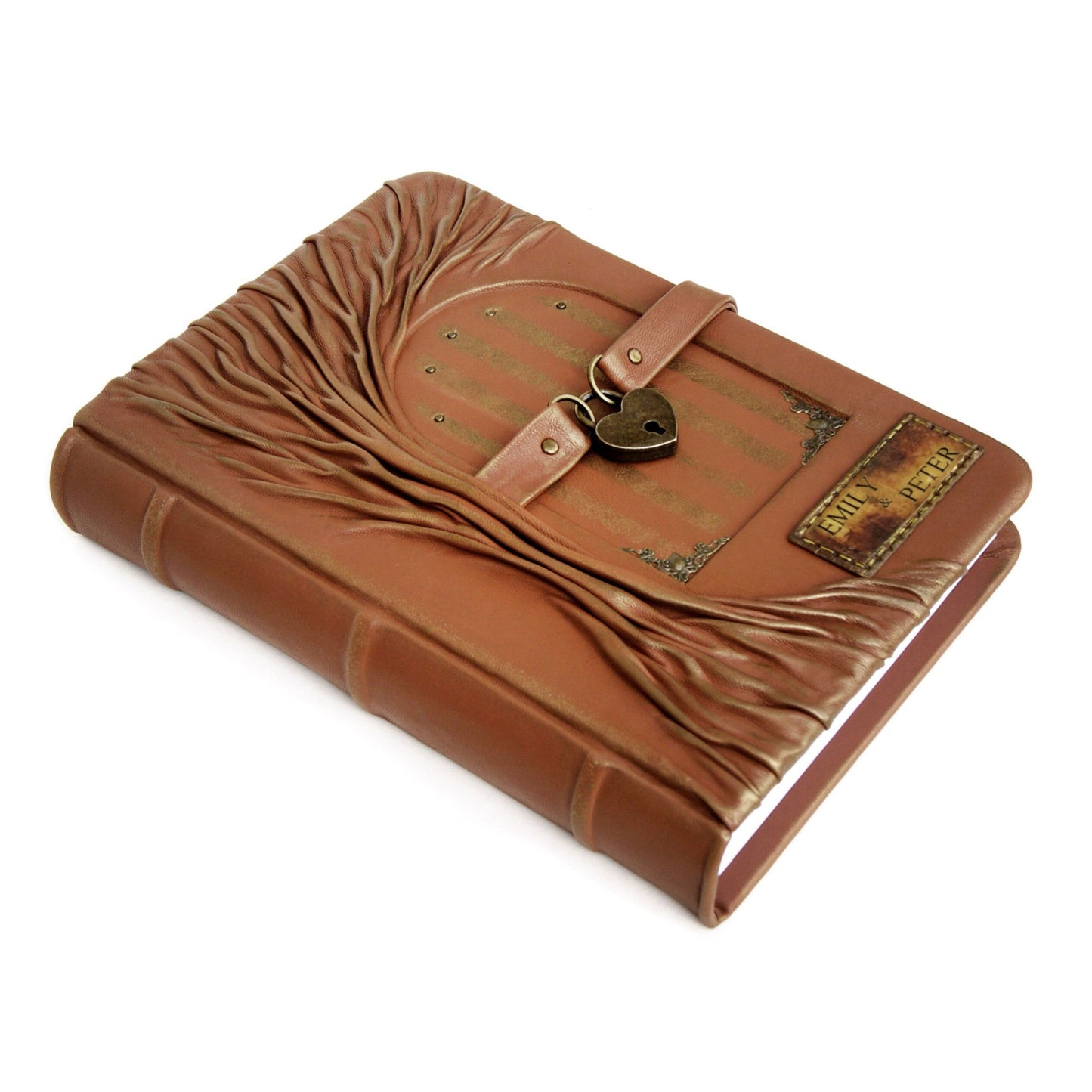 Large brown leathe journal handmade with real lock and tree of life