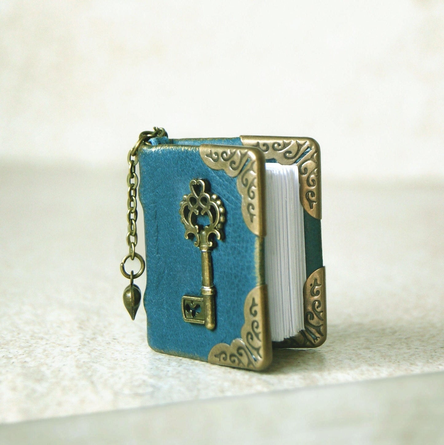 Book Necklace, Handmade Book jewelry, mini book pendant with key