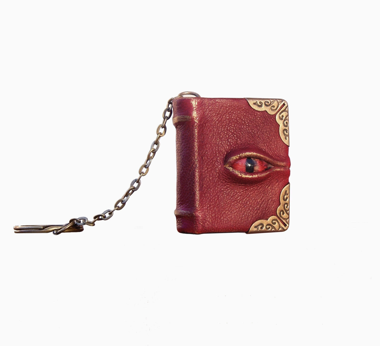 Book keychain, Dragon eye, Tiny leather book, gift for friend