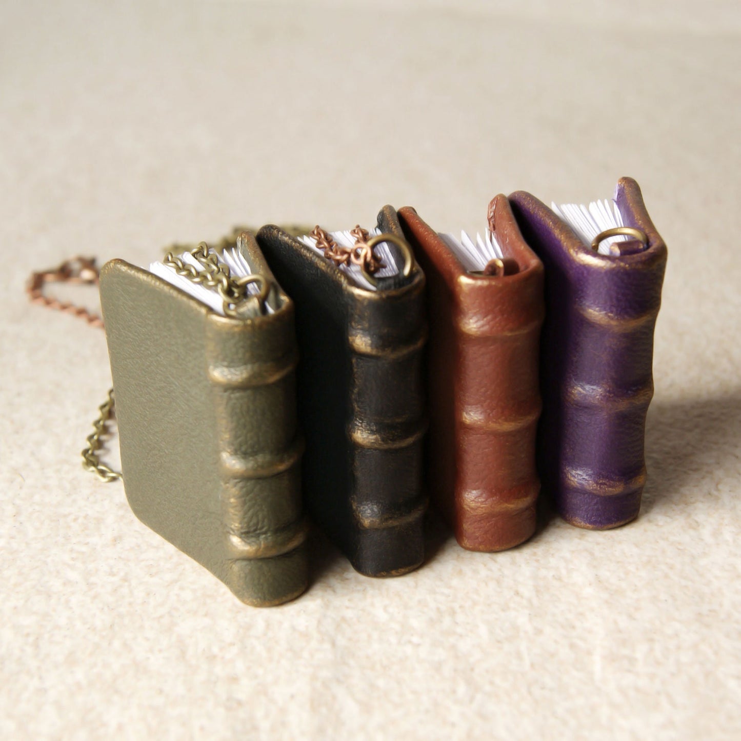 Miniature leather journal, book necklase, mini book pendant